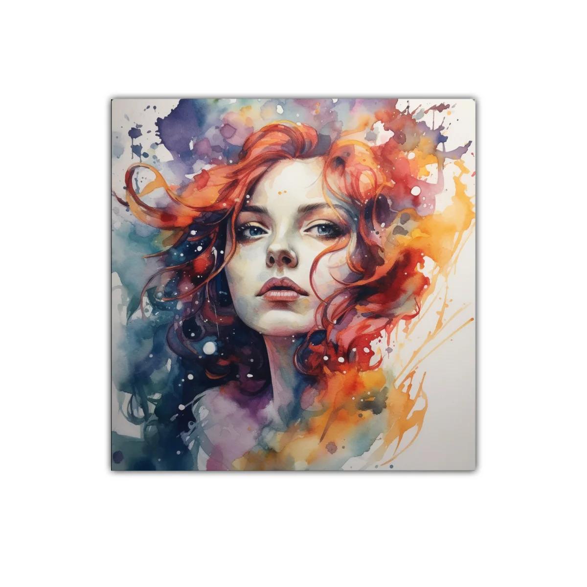 Retrato vibrante de mujer con cabello rojo y fondo abstracto — imagen principal
