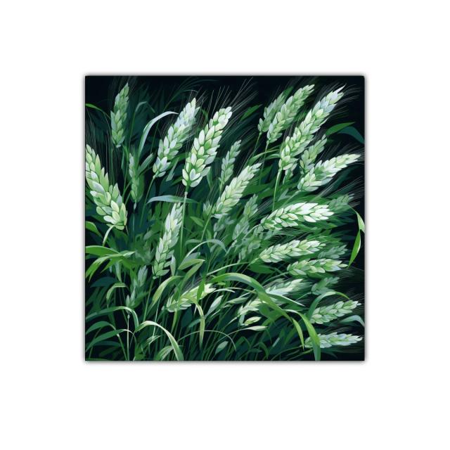 Cuadro decorativo con espigas verdes sobre fondo oscuro