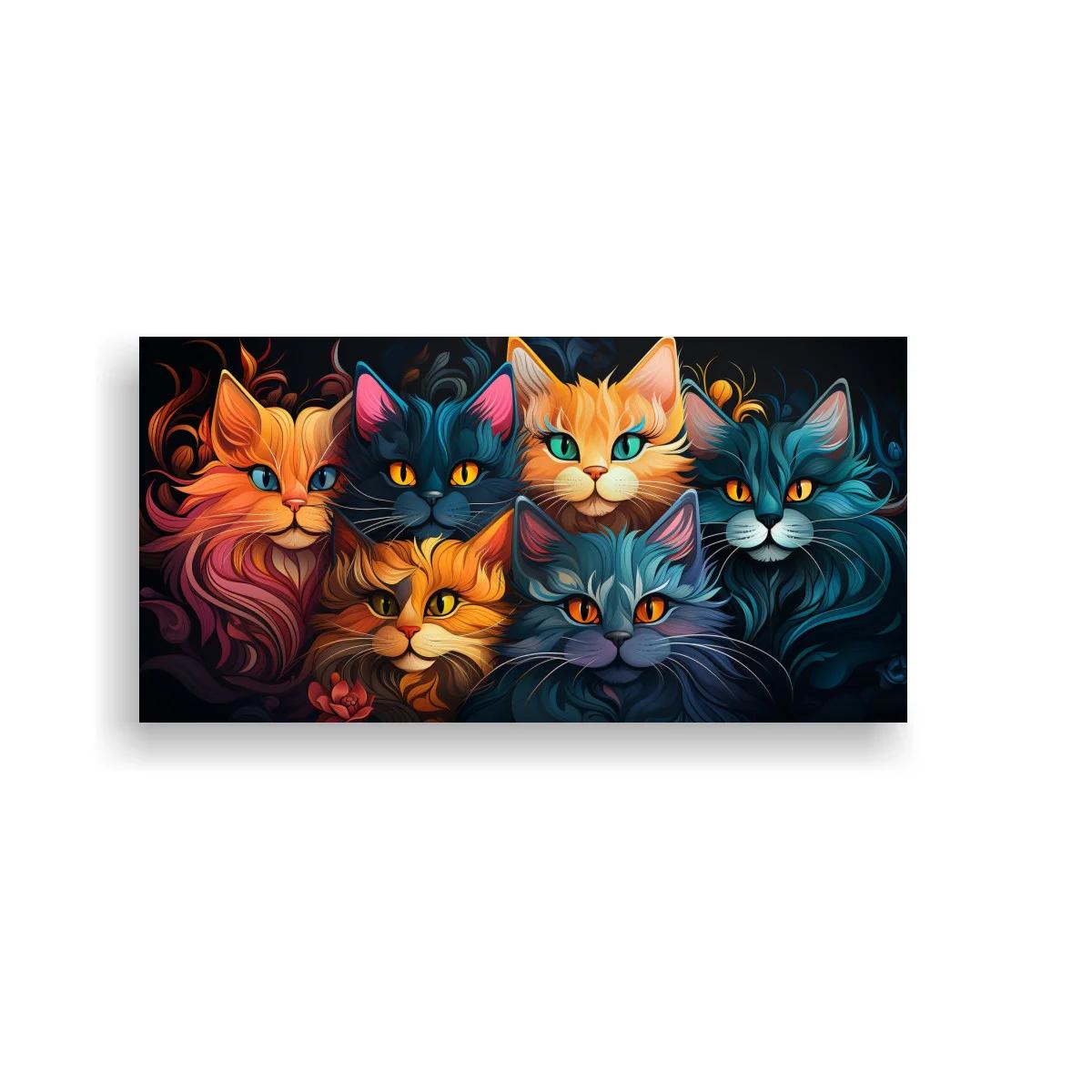 Cuadro grupo de gatos de colores con remolinos de color