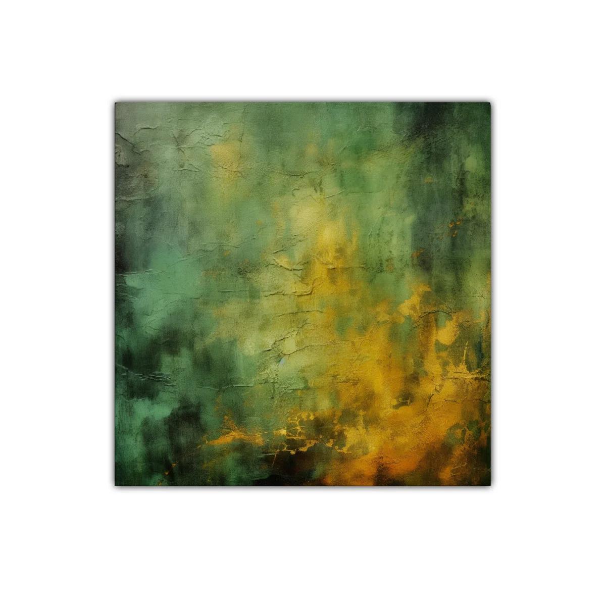 Cuadro abstracto con texturas en tonos verdes y dorados — miniatura 1