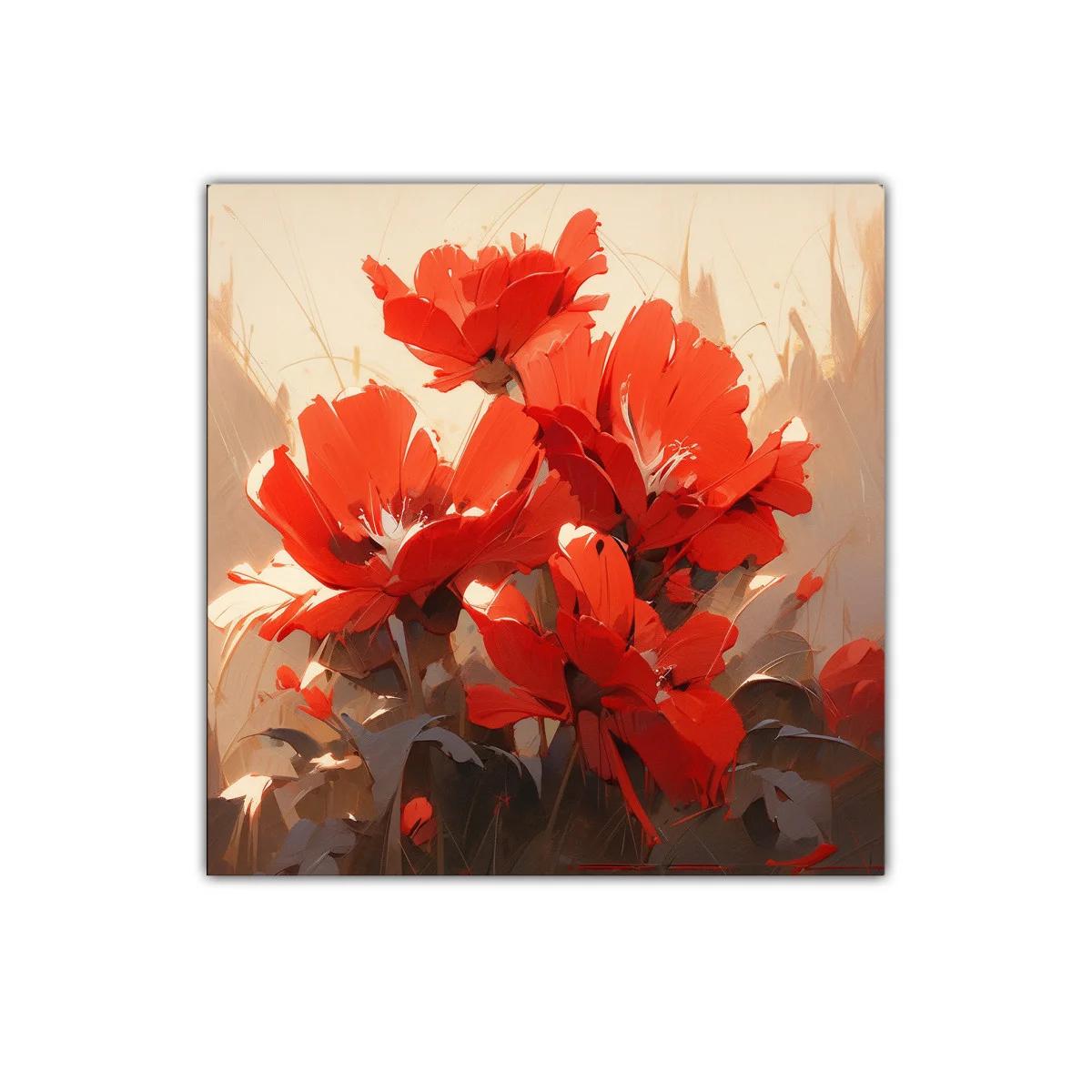 Cuadro decorativo con vibrantes flores rojas en tonos cálidos — imagen principal