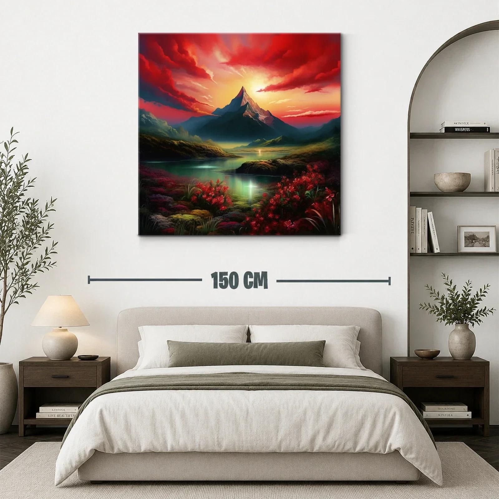 Paisaje Montañoso al Amanecer con Flores Rojas — miniatura 3