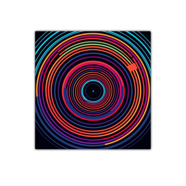 Composición circular vibrante con líneas multicolor en negro