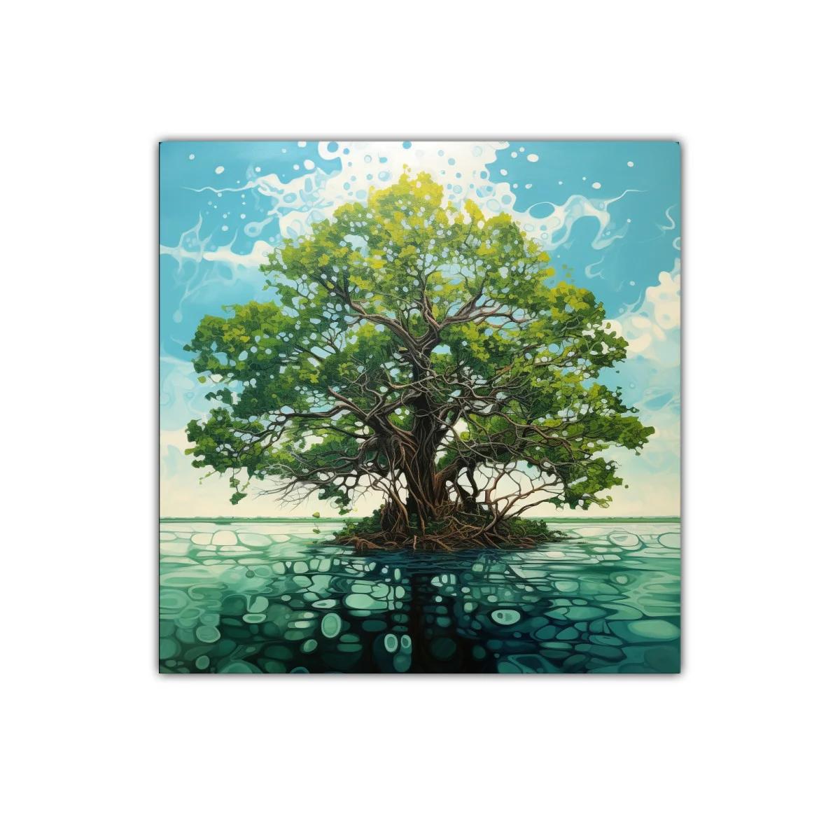 Árbol solitario sobre agua con reflejos y cielo azul — imagen principal