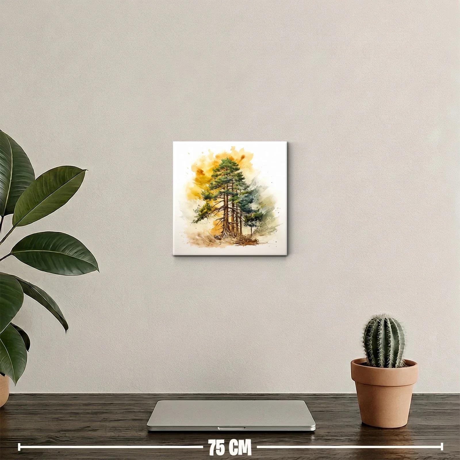 Árboles en tonos verdes y marrones con fondo dorado — miniatura 2