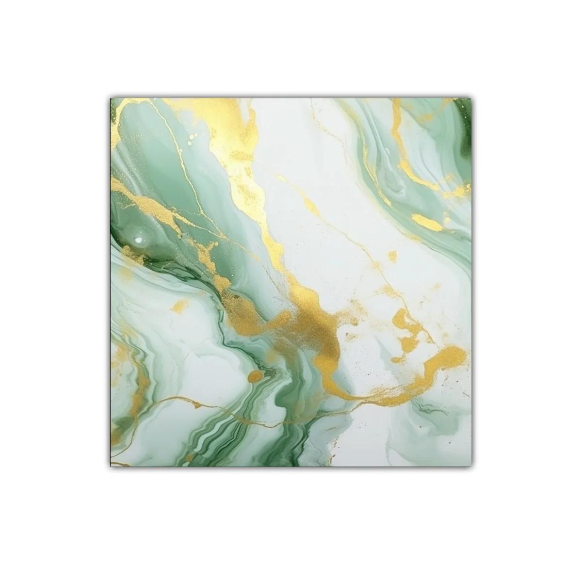 Cuadro abstracto en tonos verdes con destellos dorados elegantes — imagen principal