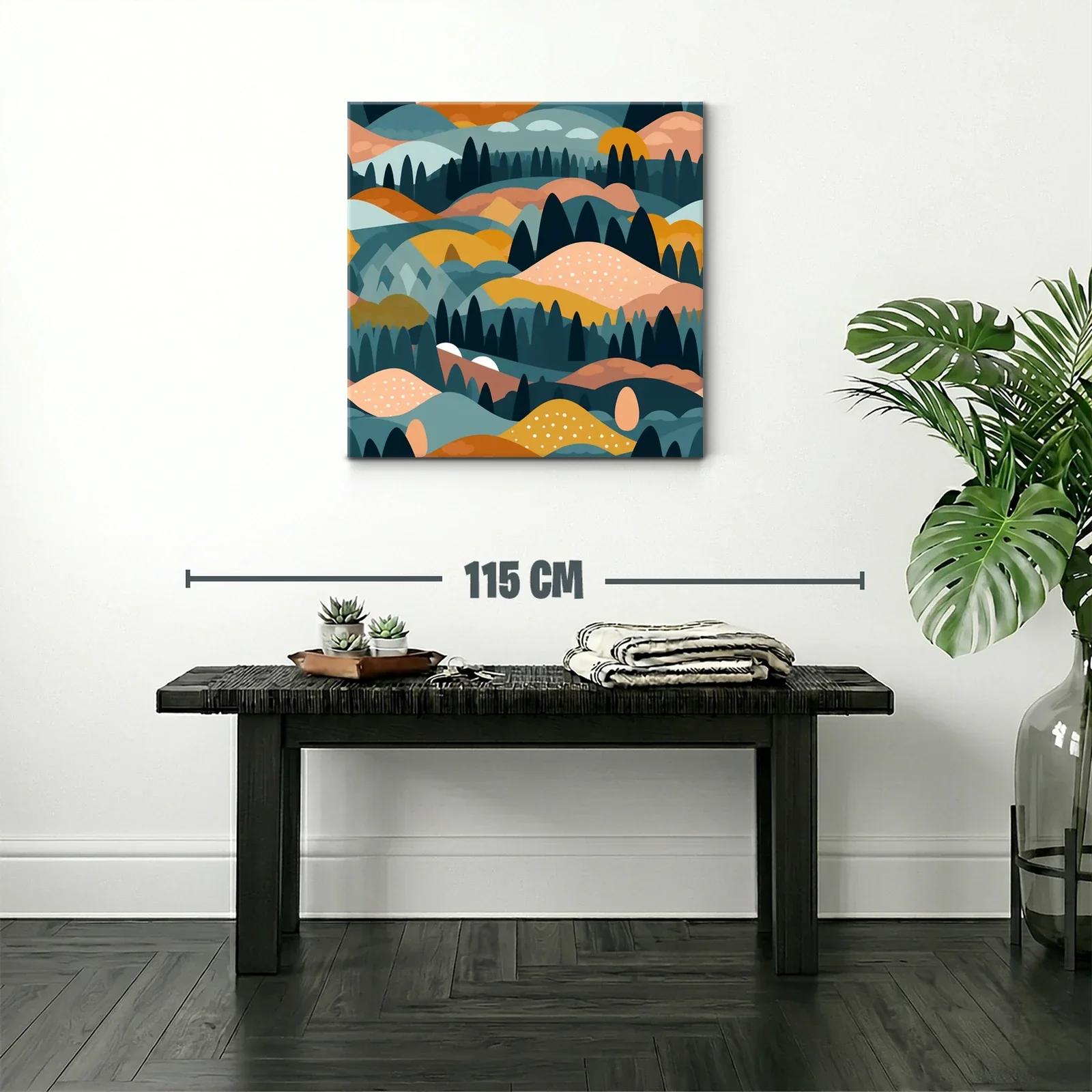 Paisaje abstracto de colinas y bosques en tonos cálidos — miniatura 2