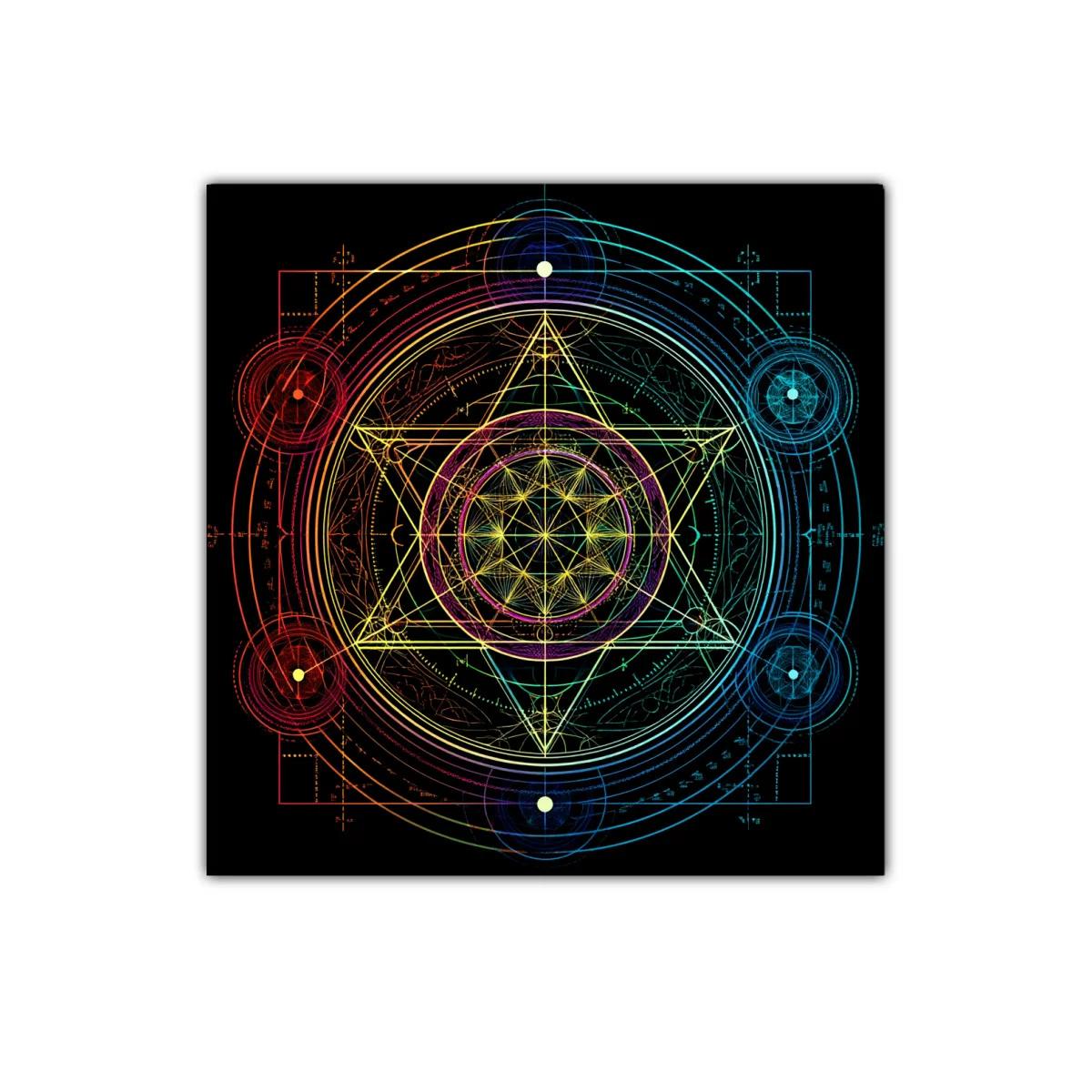 Mandala geométrico con colores vibrantes sobre fondo negro