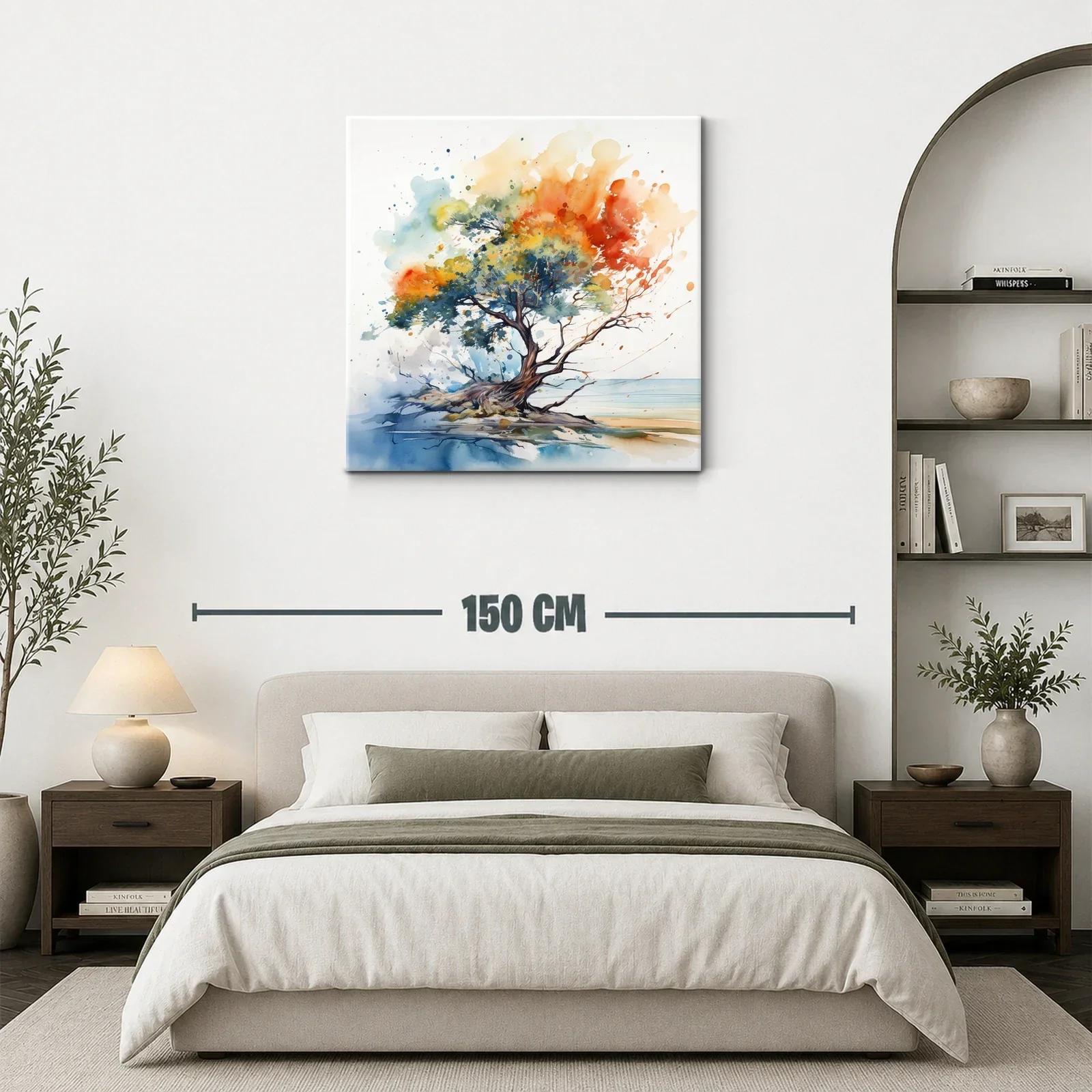 Árbol solitario con vibrantes tonos otoñales y azules suaves — miniatura 3