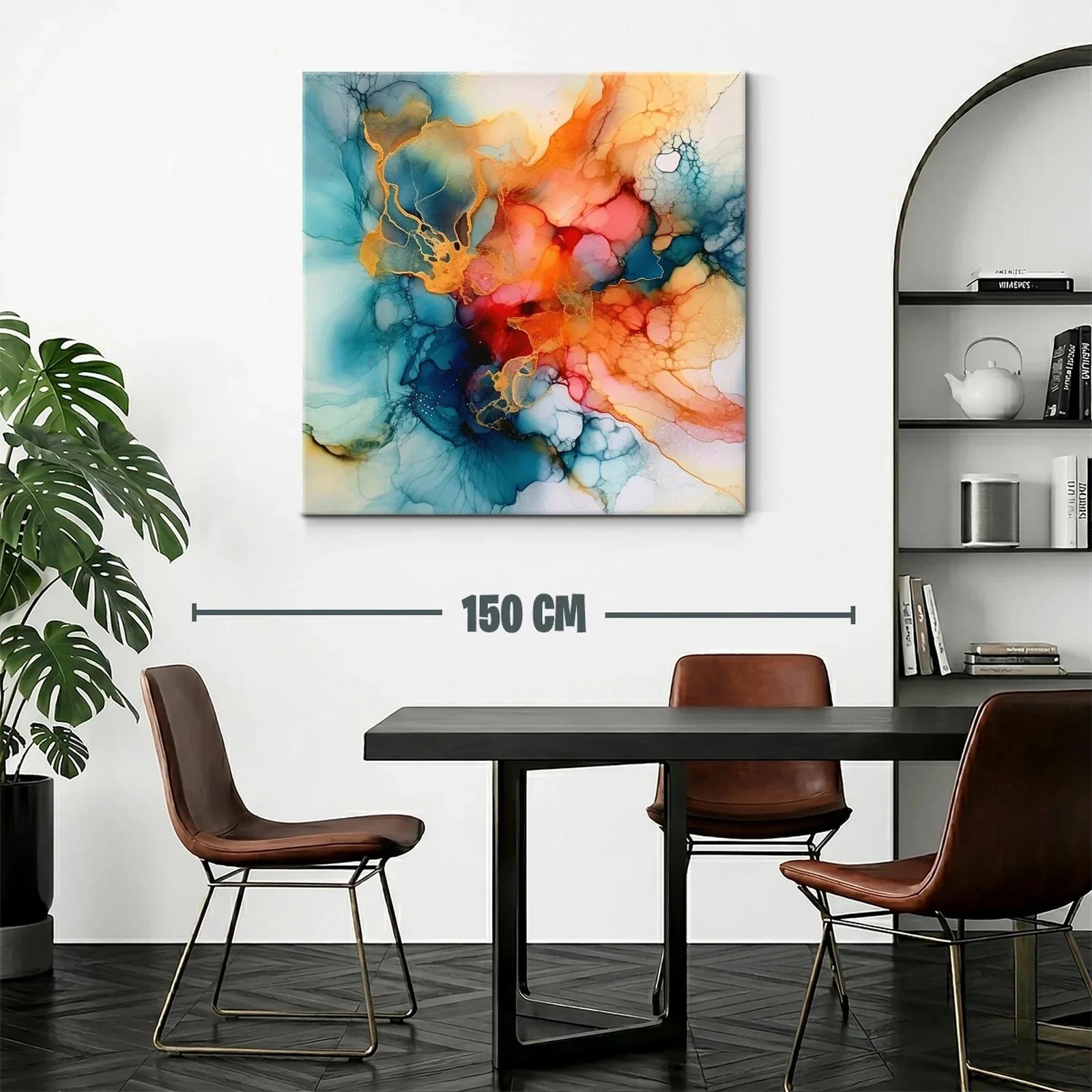 Cuadro abstracto con fluidez en tonos cálidos y azules — miniatura 2