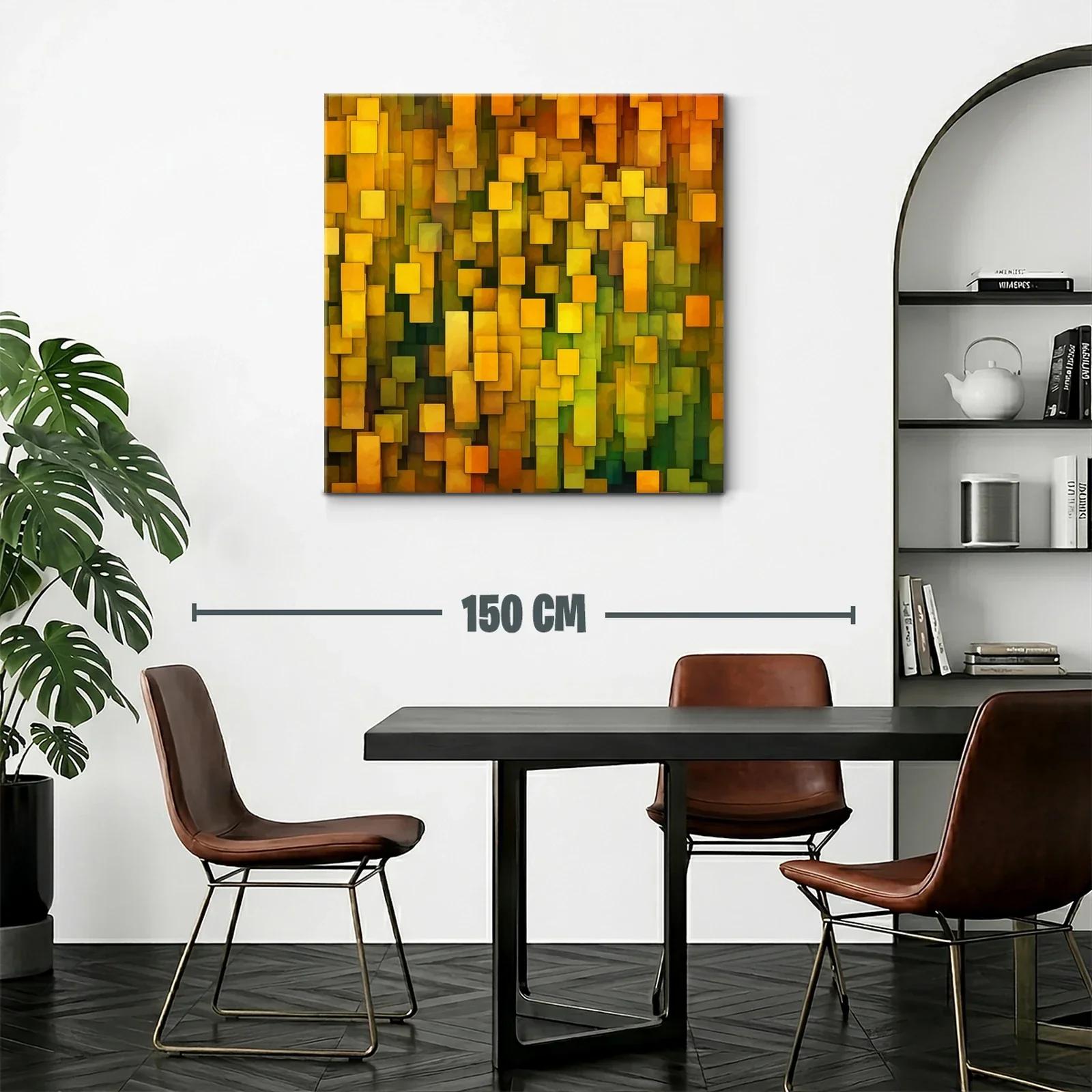 Cuadro abstracto con formas geométricas en tonos amarillos — miniatura 2