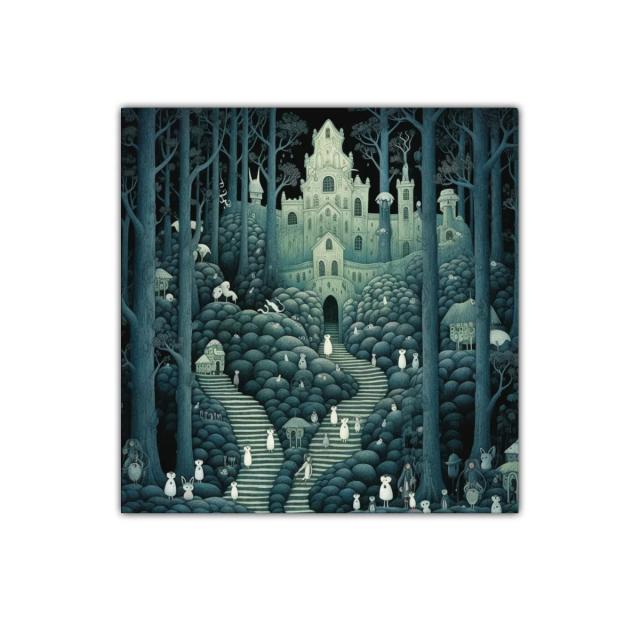 Paisaje encantado con misterio y figuras fantásticas