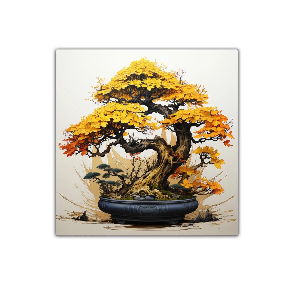 Árbol Bonsái con Hojas en Tonos Otoñales Amarillos y Naranjas — imagen principal