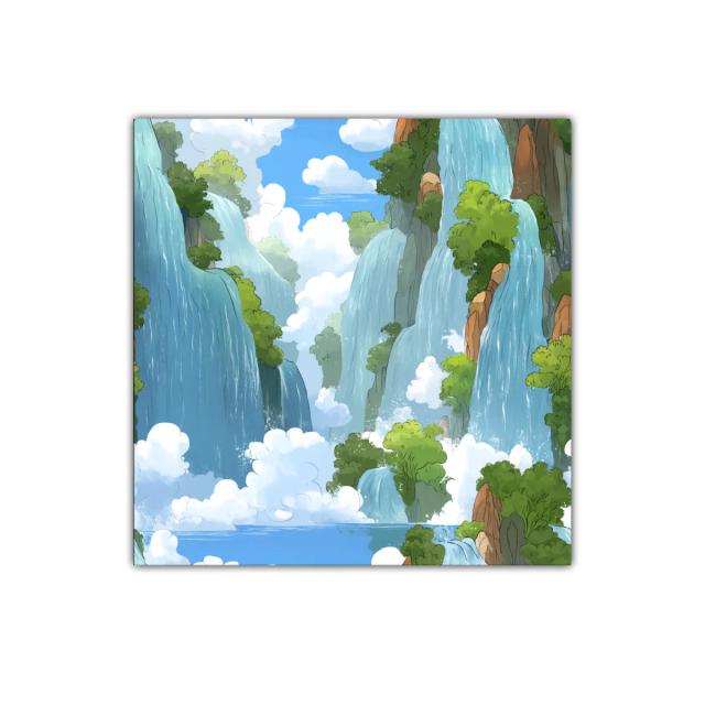 Paisaje de cascadas entre nubes y vegetación frondosa
