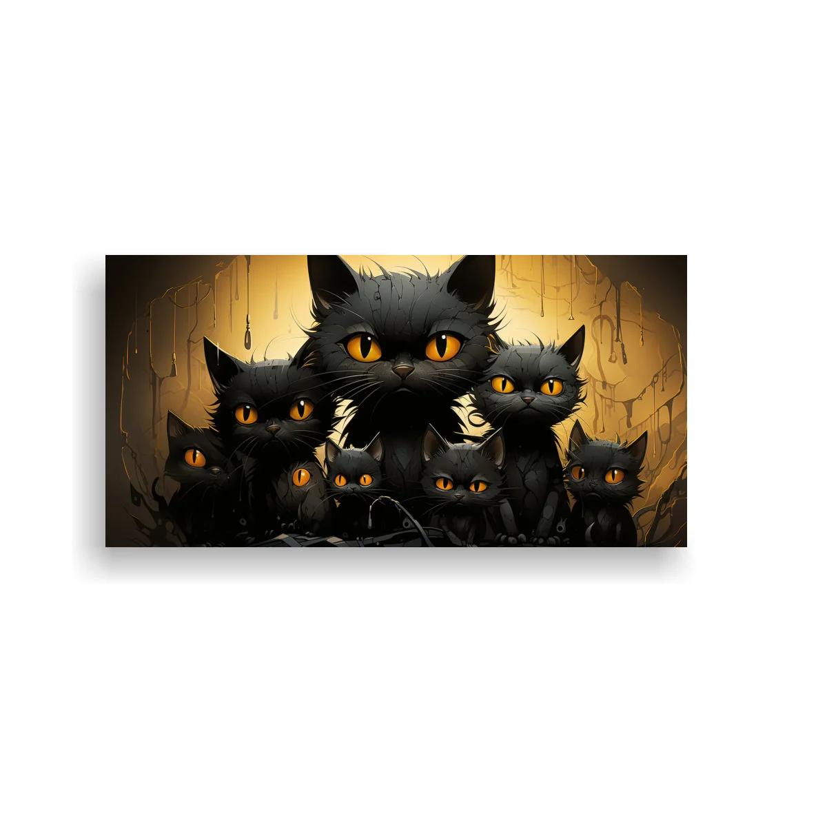 Cuadro familia de gatos negros en cueva rocosa