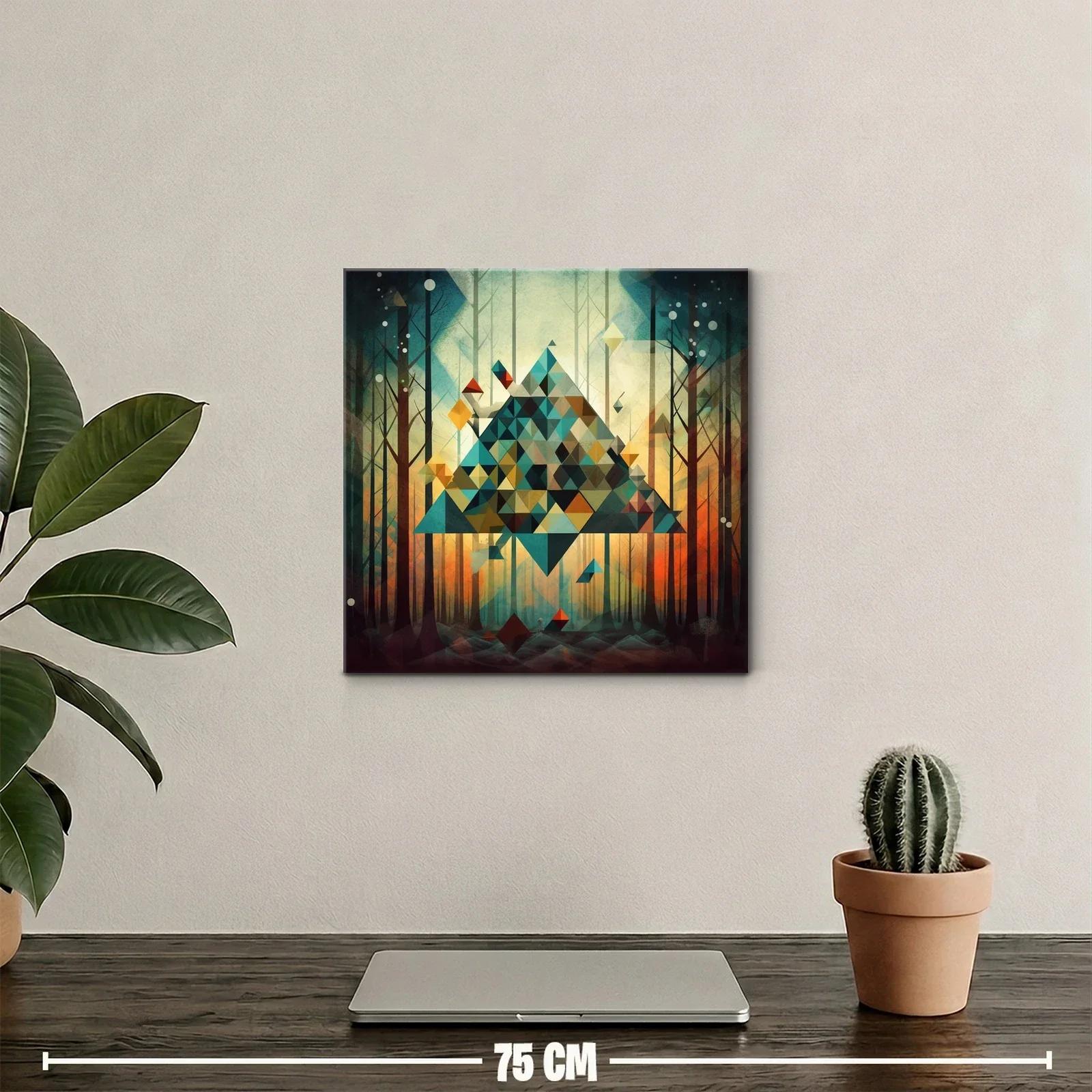 Cuadro geométrico con tonos cálidos y fríos en bosque abstracto — miniatura 2