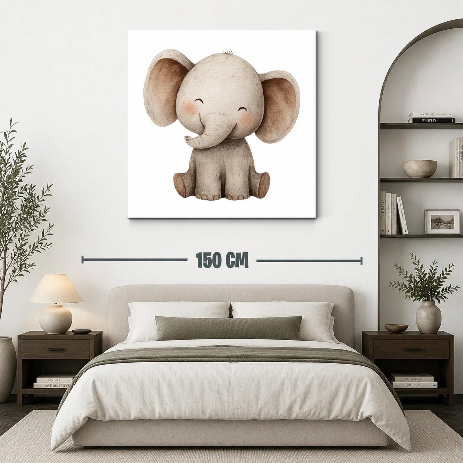 Cuadro infantil elefante adorable con tonos neutros suaves — miniatura 3