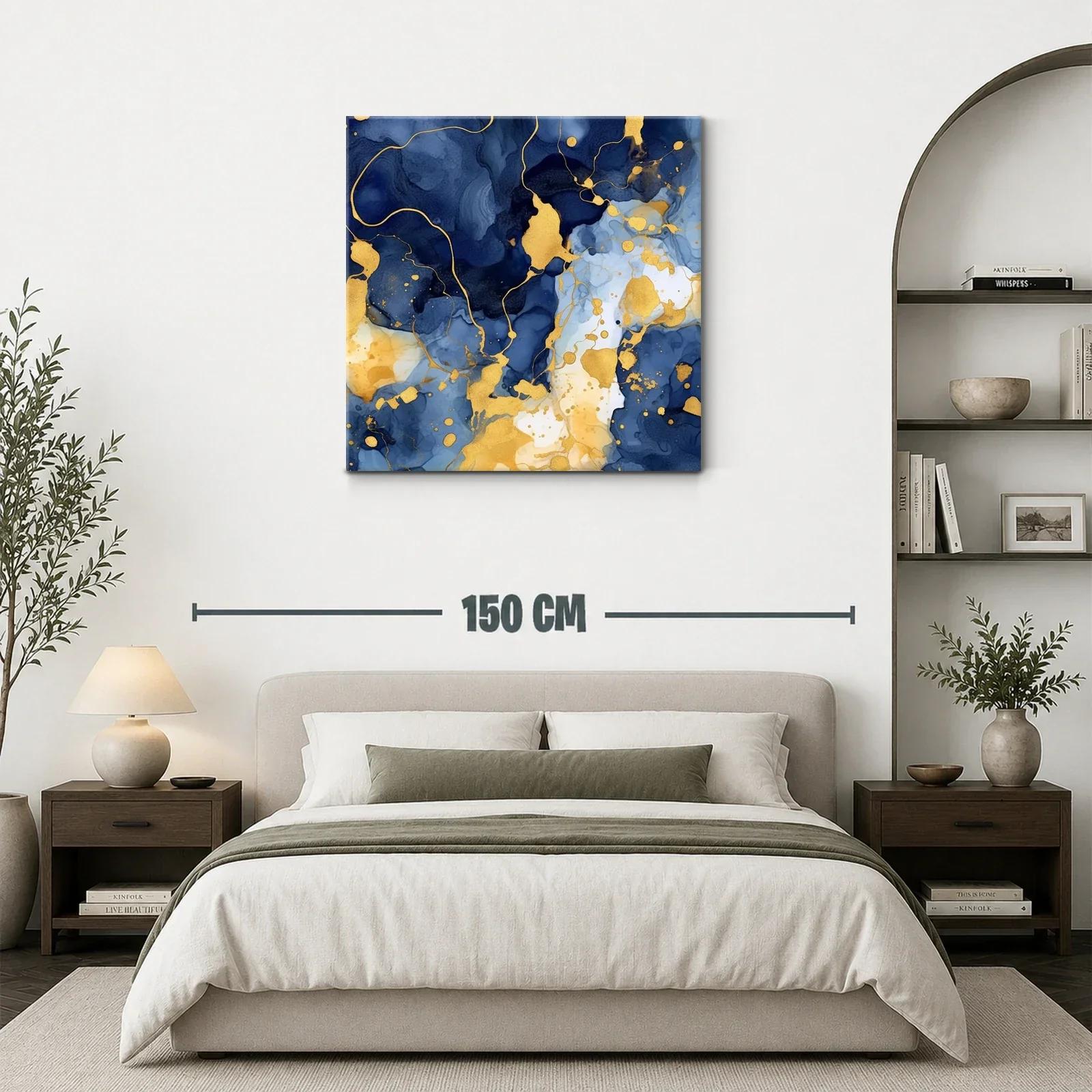 Cuadro abstracto elegante en tonos azul intenso y dorado — miniatura 3