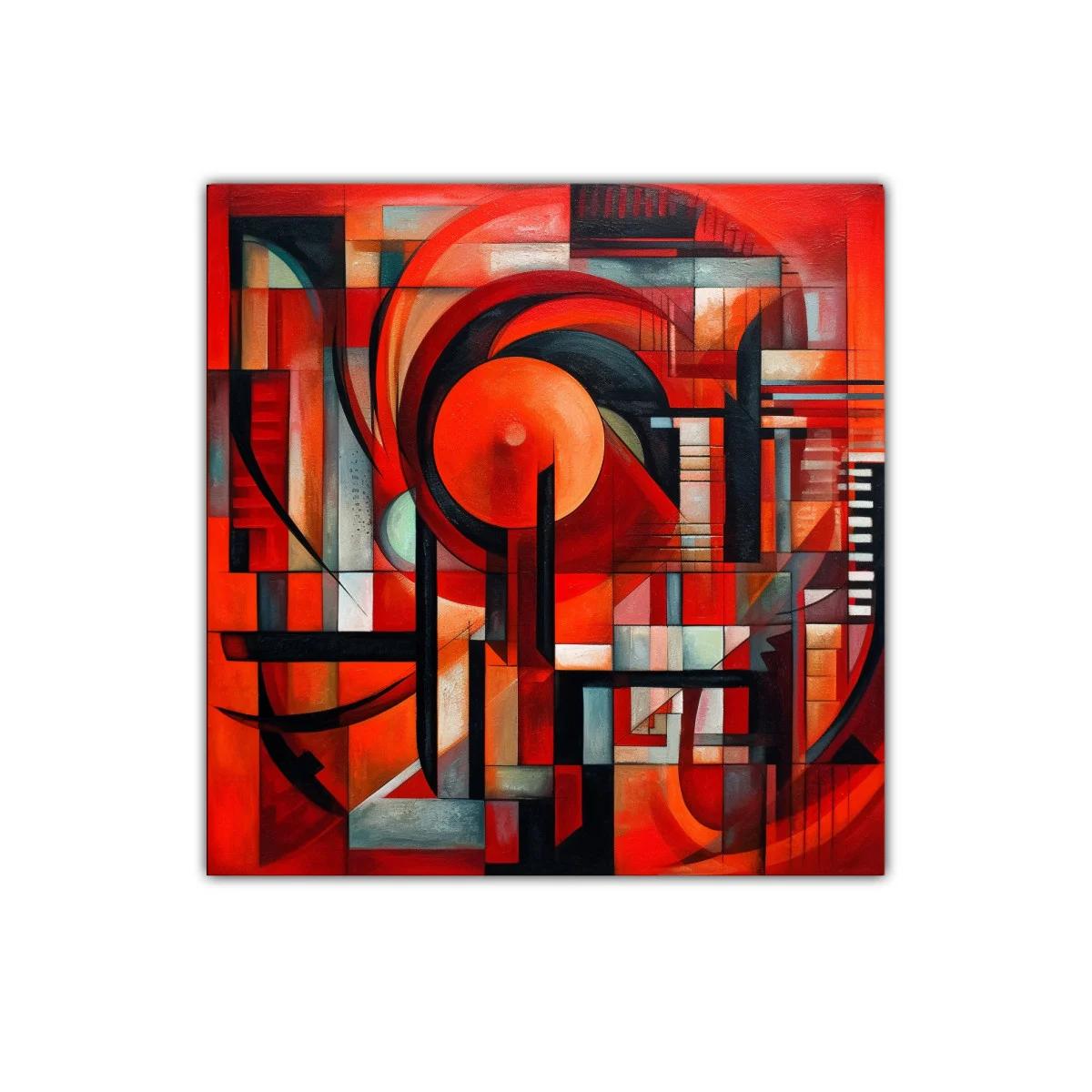 Composición geométrica dinámica en tonos rojos vibrantes