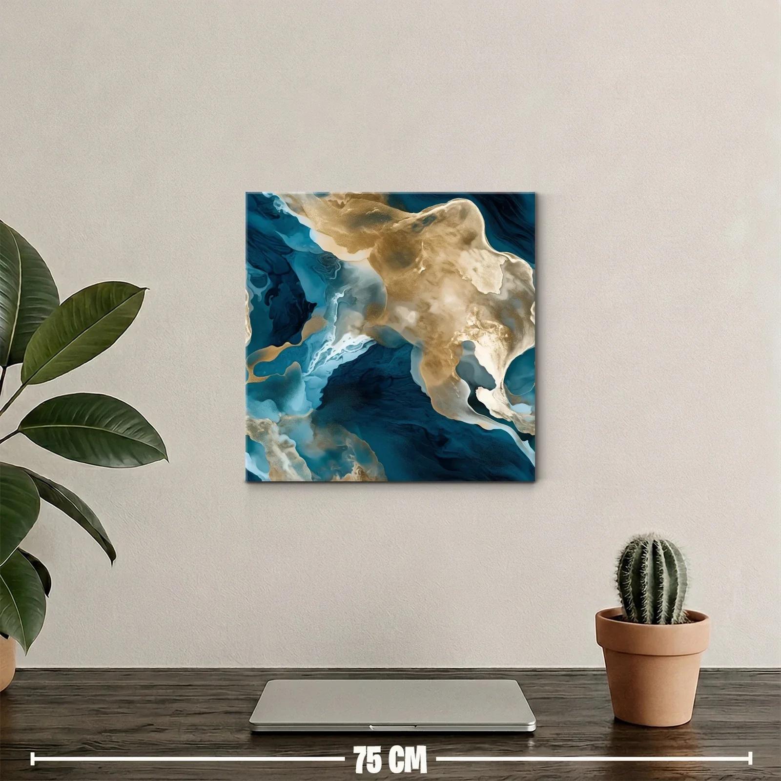 Cuadro abstracto con tonos dorados y azules intensos — miniatura 2