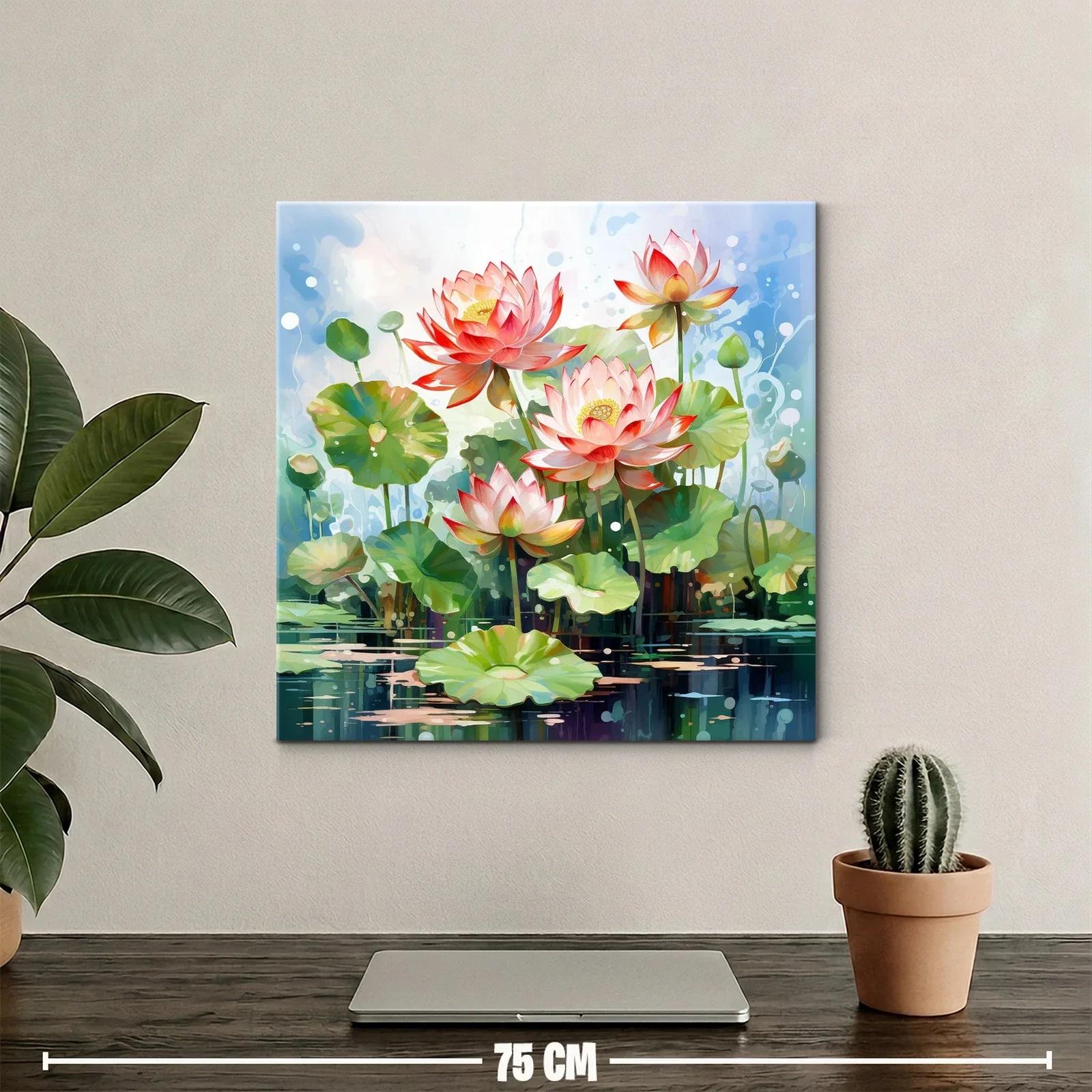 Cuadro Lotus en agua con tonos suaves y vibrantes — miniatura 2