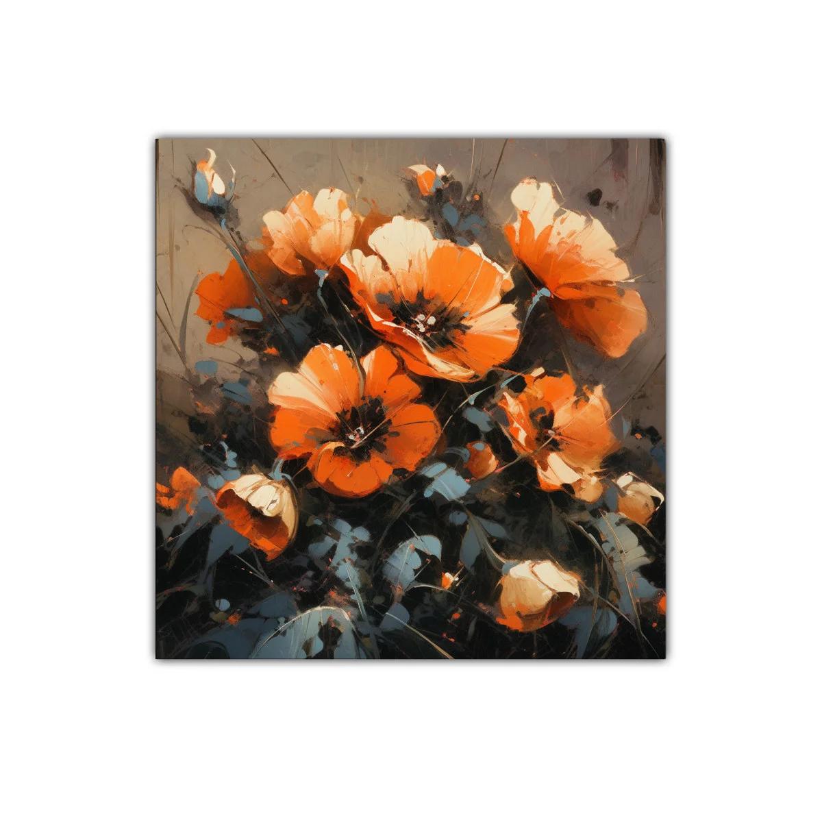 Cuadro decorativo con vibrantes flores en tonos naranjas y grises — imagen principal