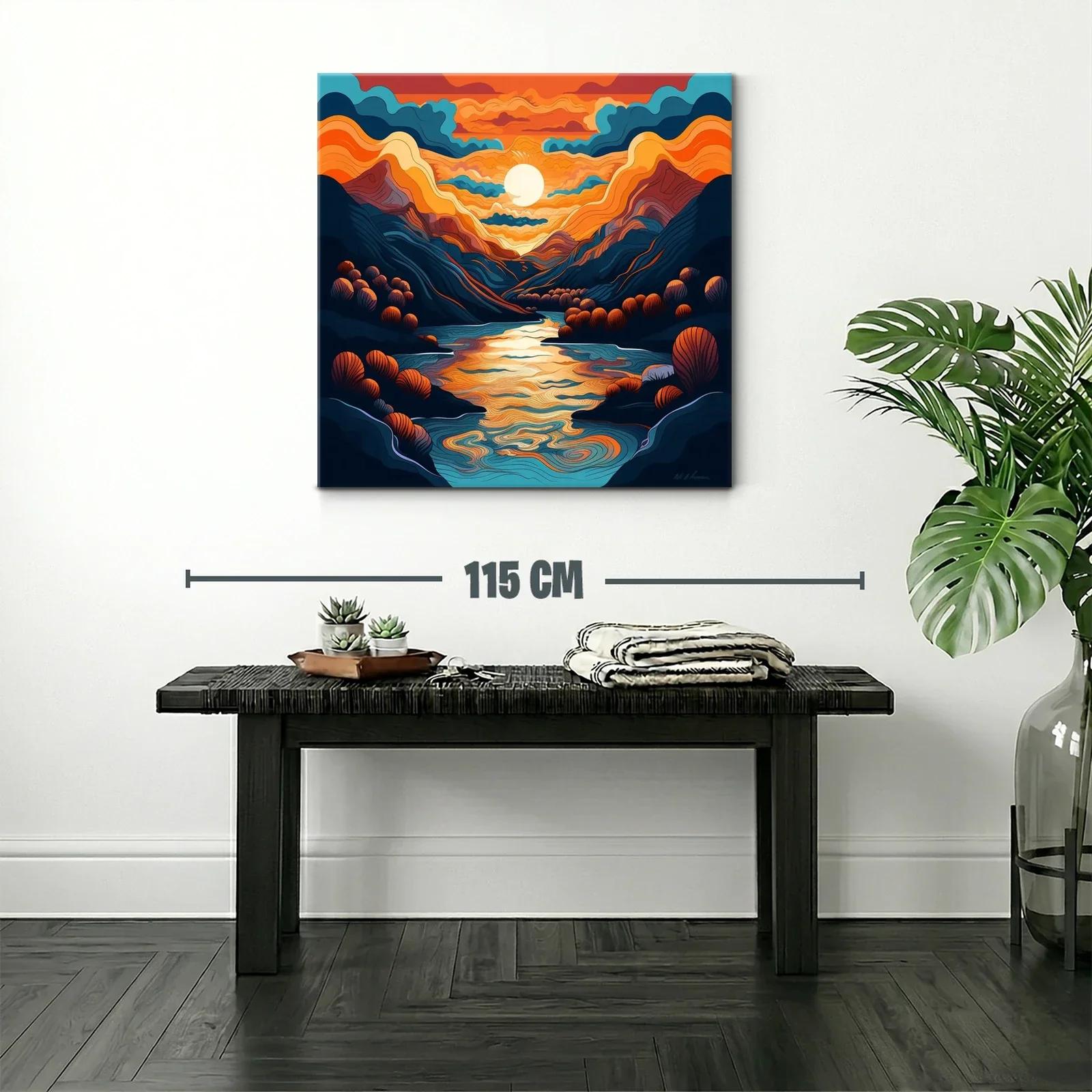Paisaje de atardecer con río entre montañas y tonos cálidos — miniatura 2