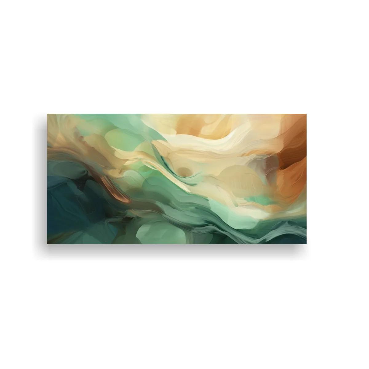 Cuadro abstracción fluida en verde y beige con movimiento ondulado — imagen principal
