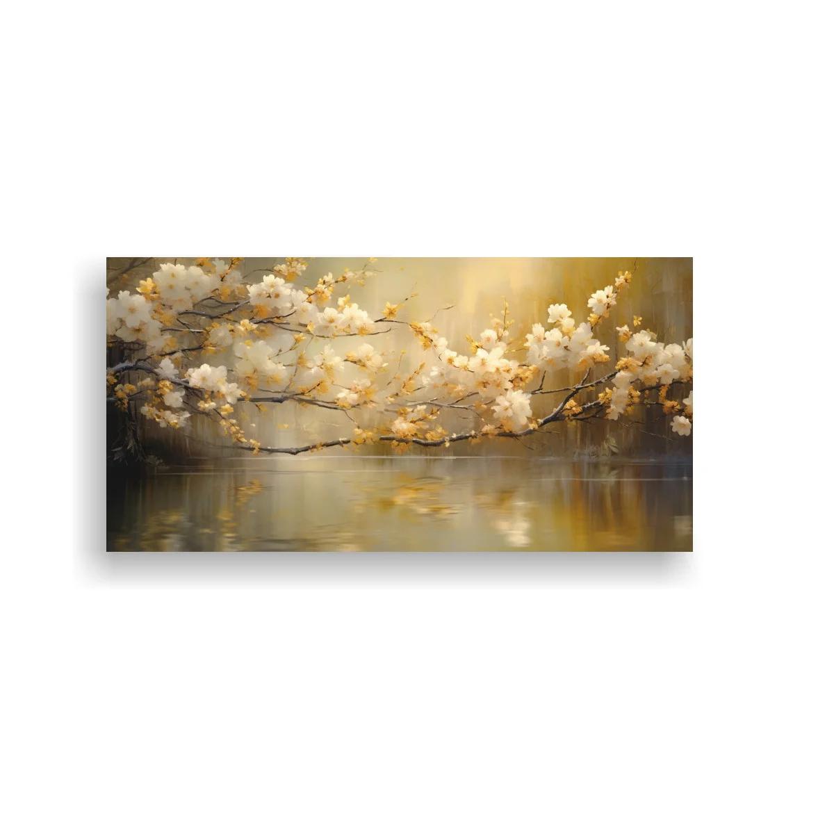 Cuadro rama de flores de cerezo blancas sobre agua