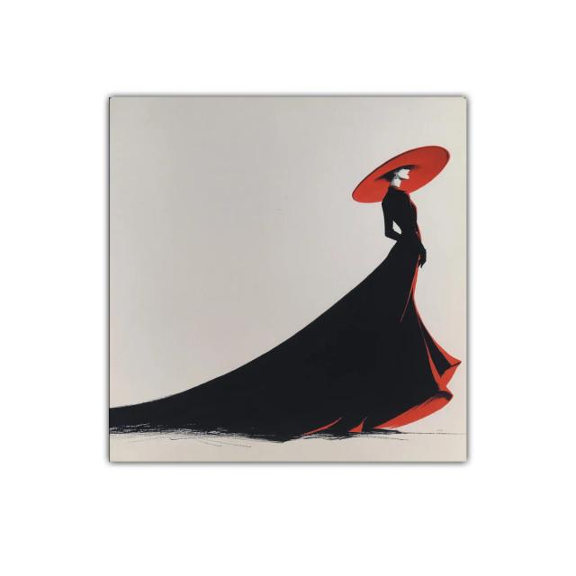 Elegancia y sofisticación en figura femenina con gran sombrero rojo