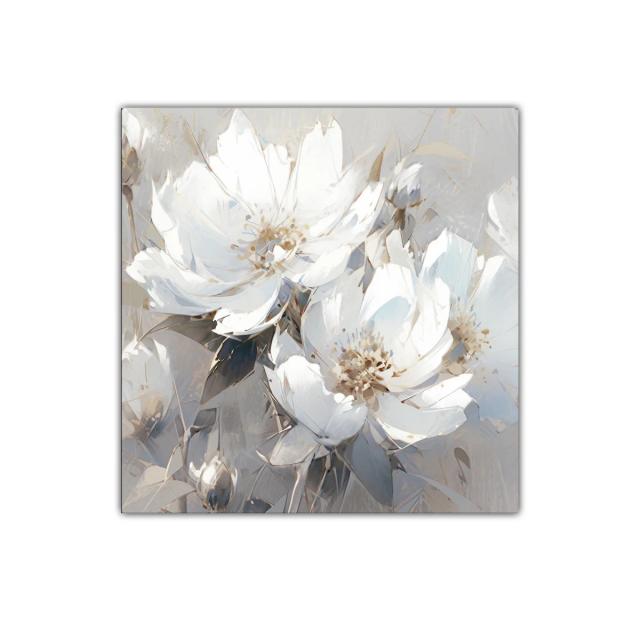 Cuadro decorativo con delicadas flores blancas y suaves tonos grises