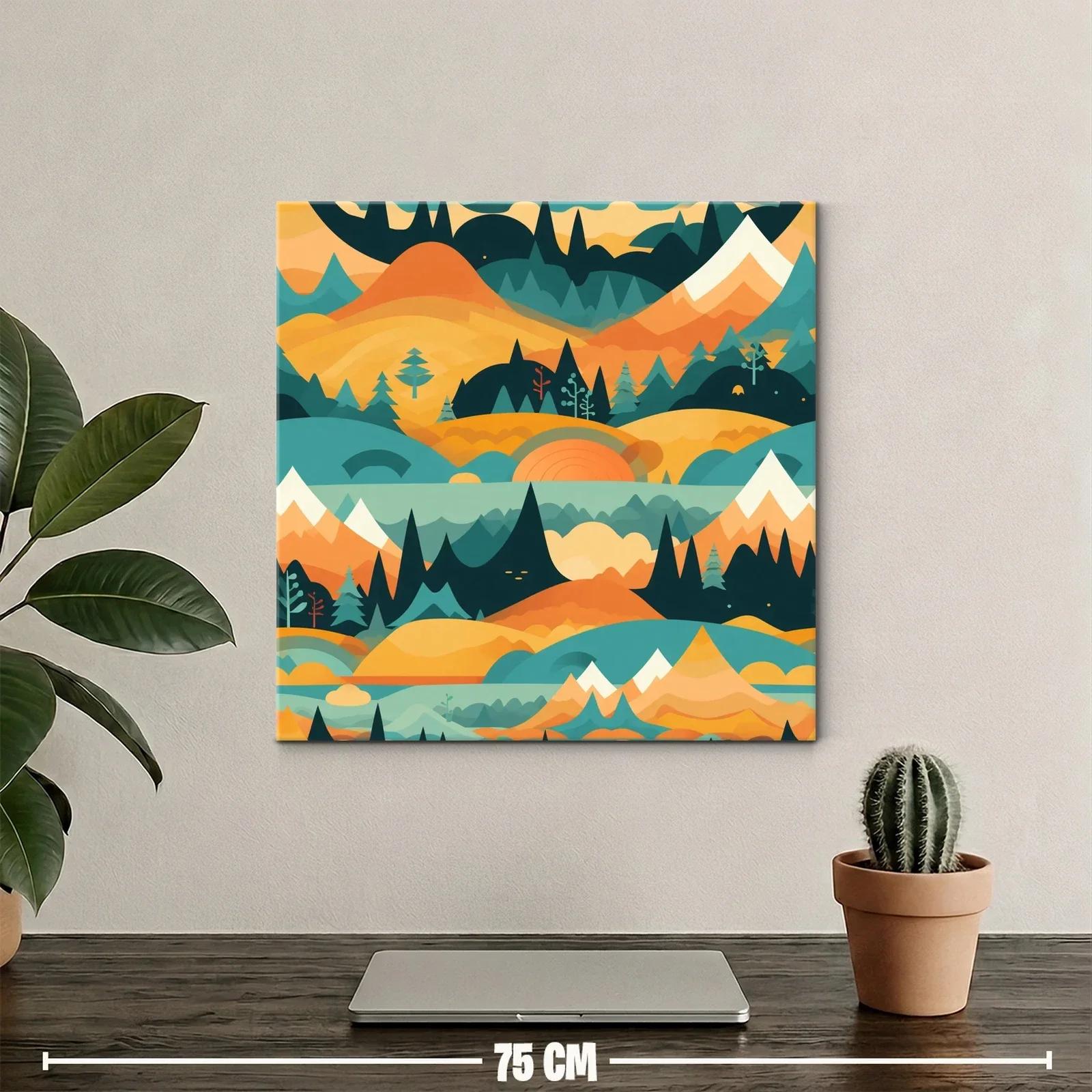 Paisaje abstracto con montañas y bosques en tonos cálidos — miniatura 2