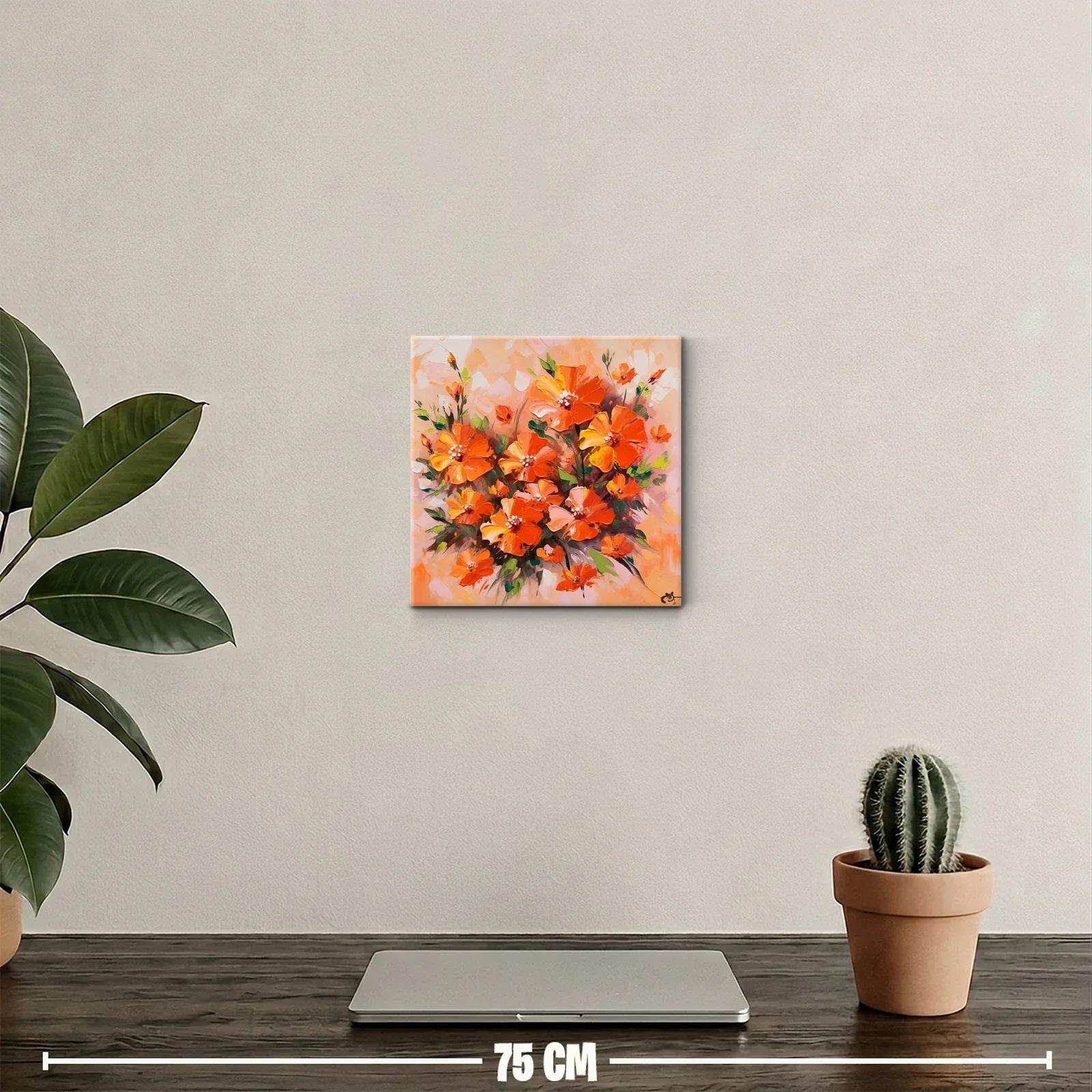 Cuadro decorativo con flores anaranjadas vibrantes y frescas — miniatura 2