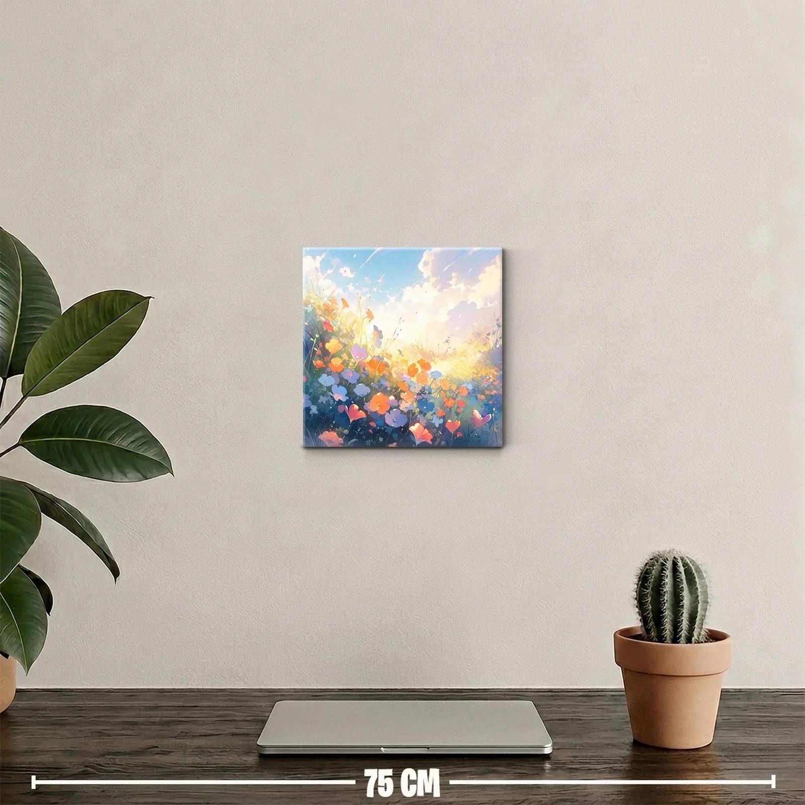 Cuadro flores de campo al amanecer con luz cálida — miniatura 2