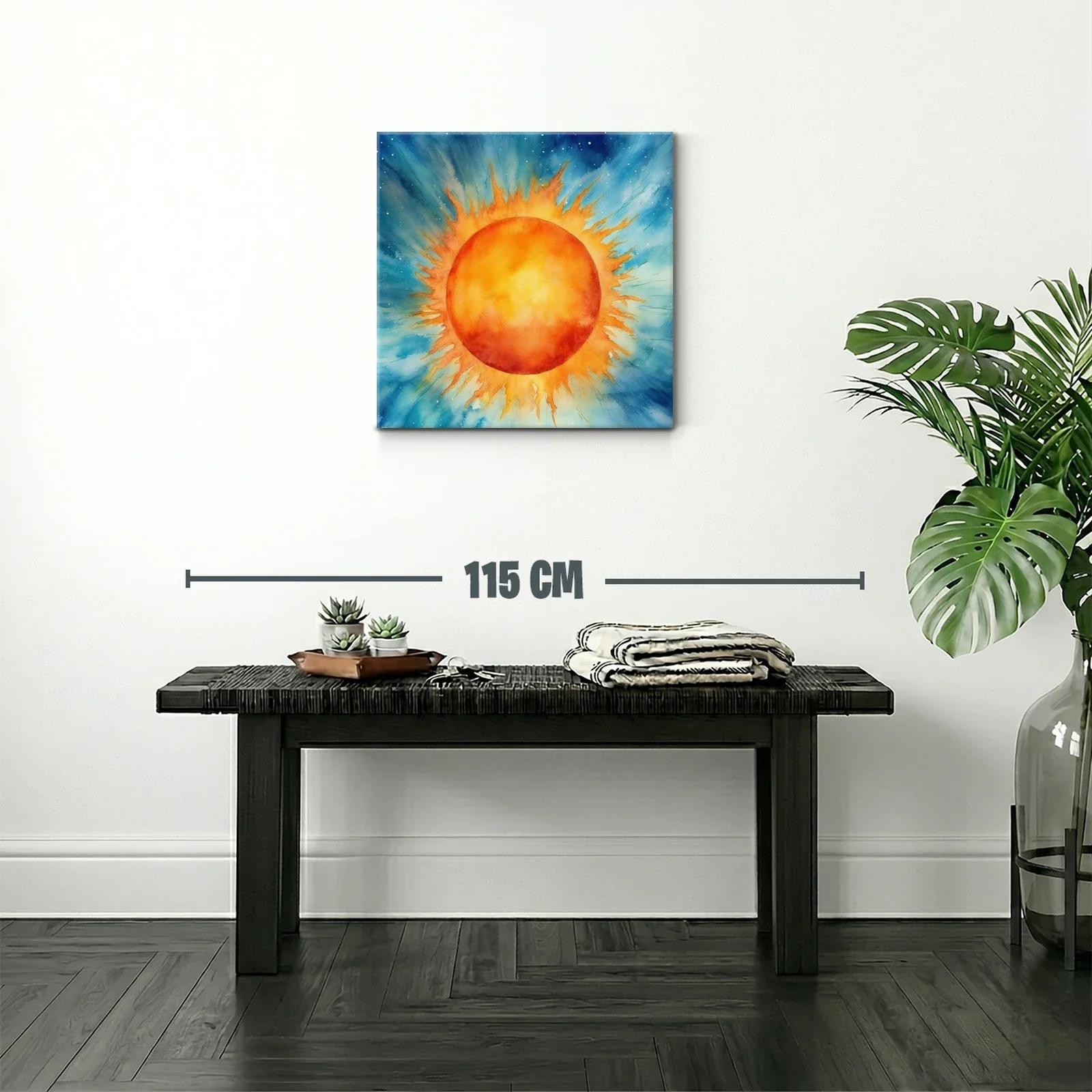 Cuadro vibrante con sol radiante en fondo azul celestial — miniatura 2