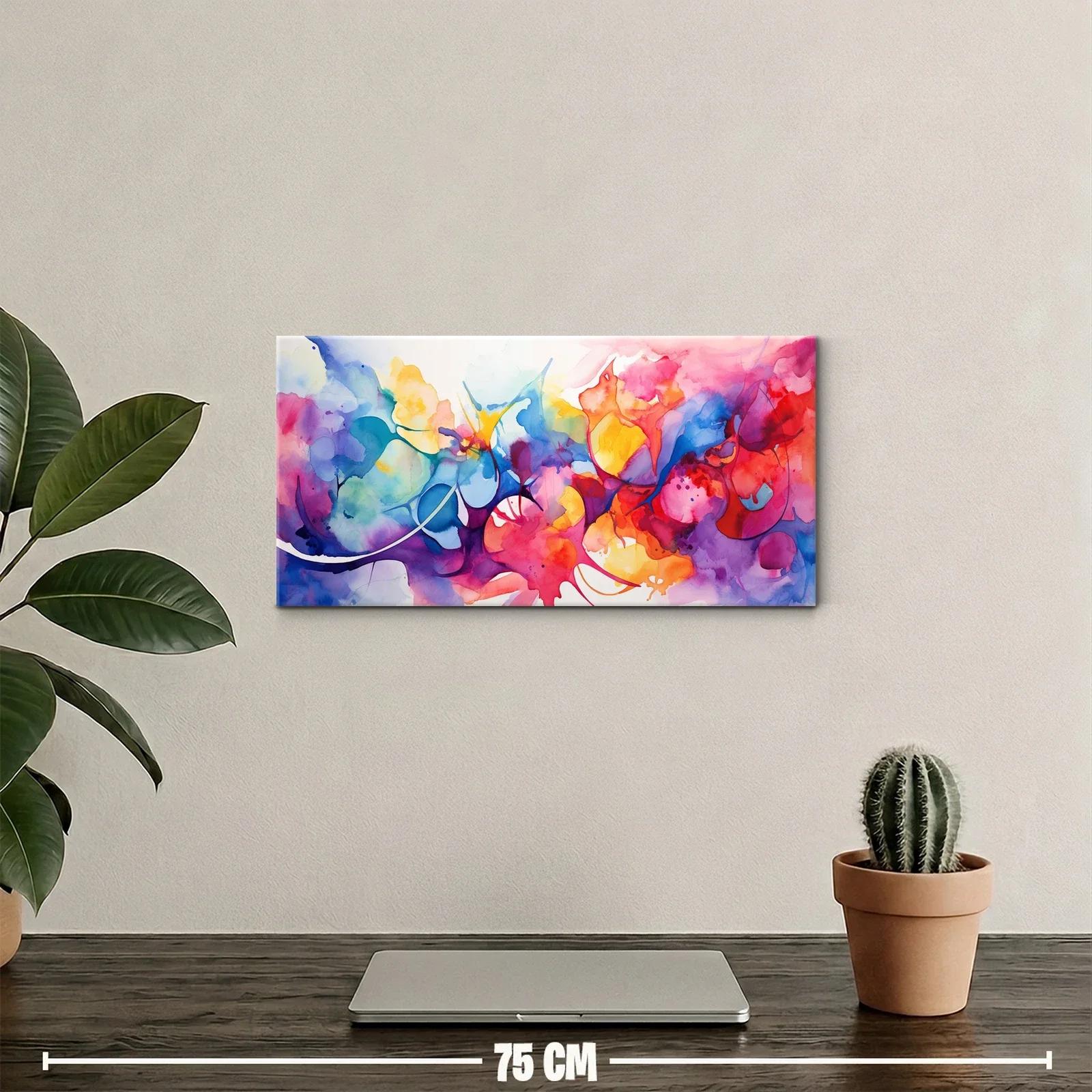 Cuadro abstracción acuarelada con manchas fluidas y trazos curvos — miniatura 2