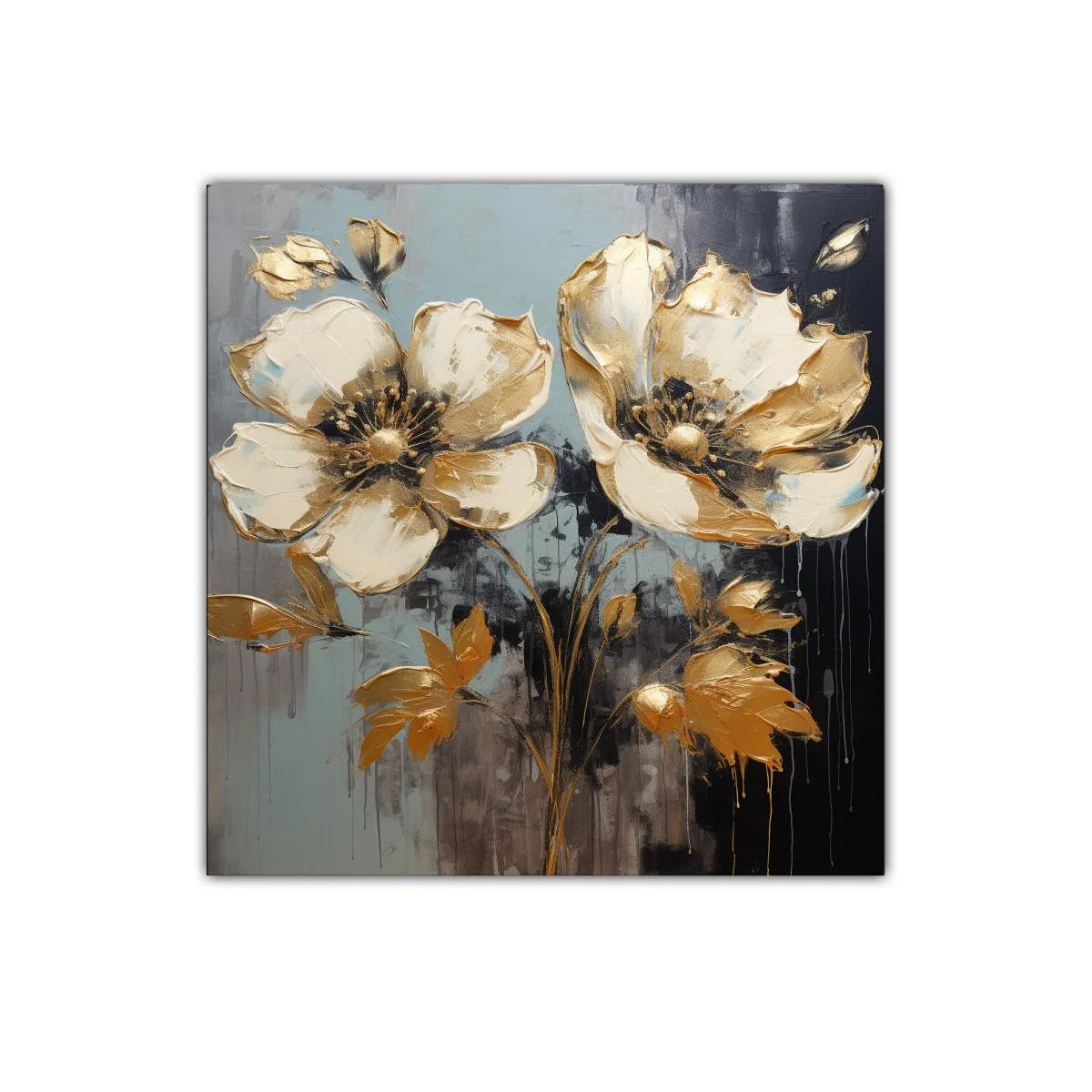 Cuadro floral elegante con tonos dorados y neutros — imagen principal