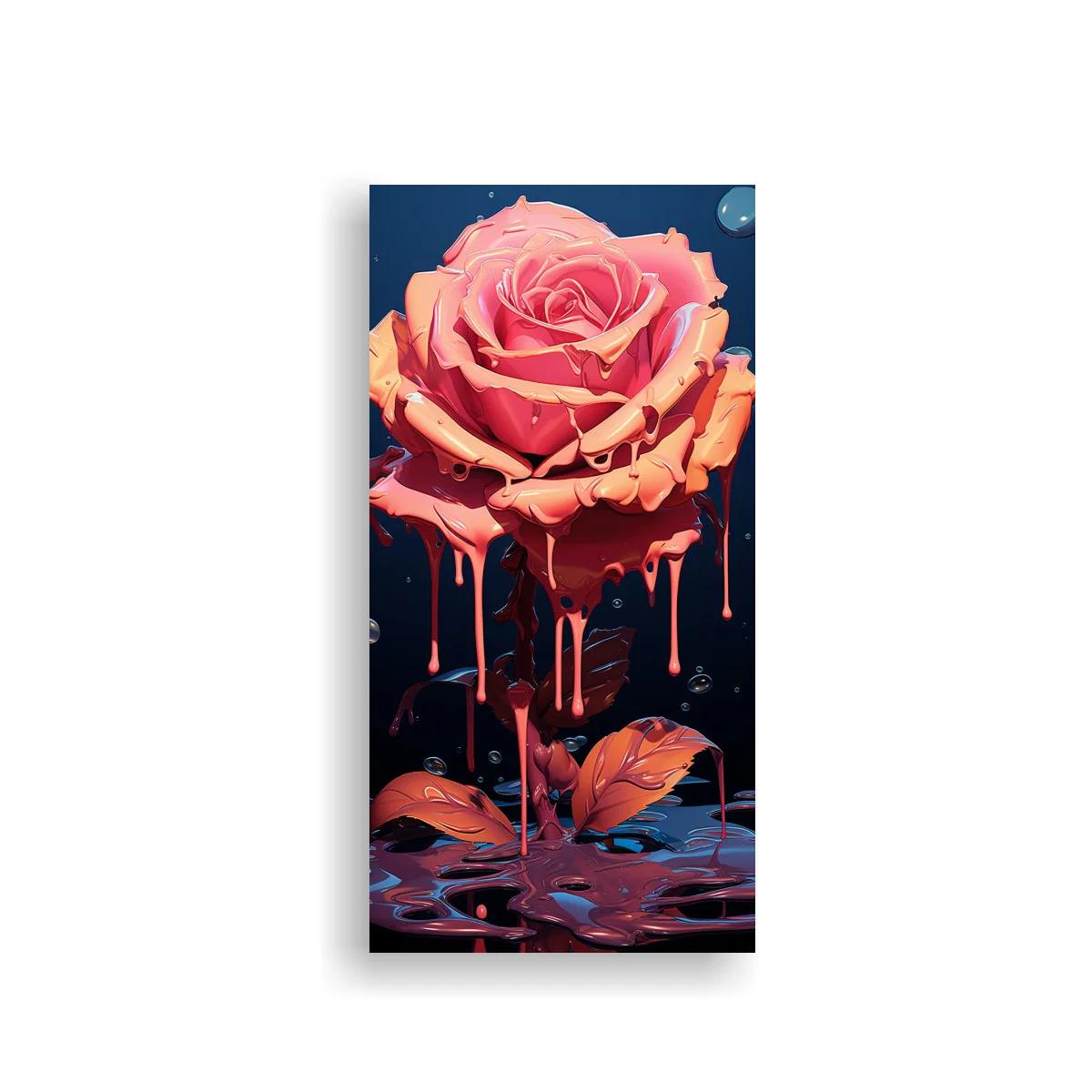 Cuadro rosa rosa sostenida por manos con efecto goteante