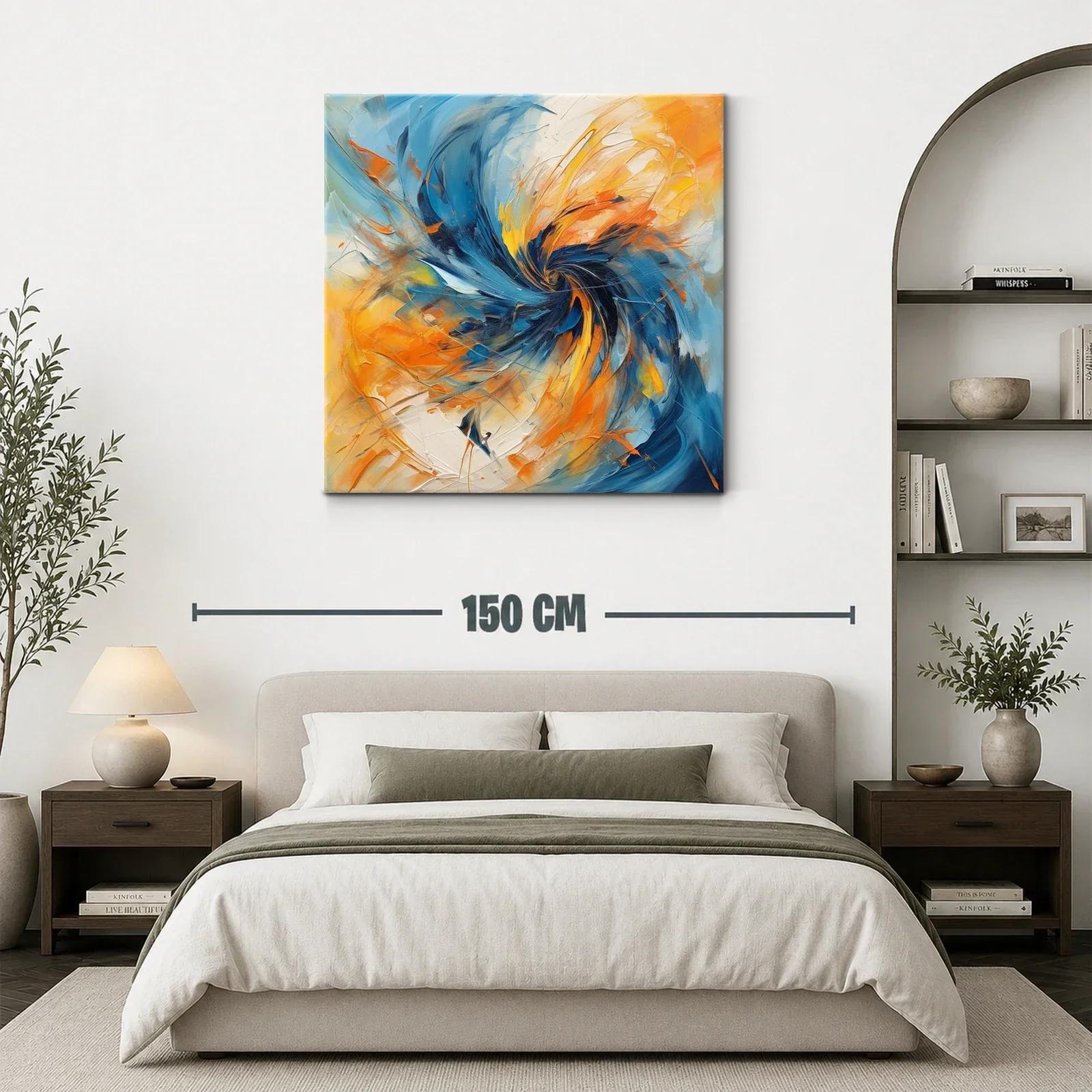 Cuadro abstracto con remolino en tonos azules y naranjas — miniatura 3