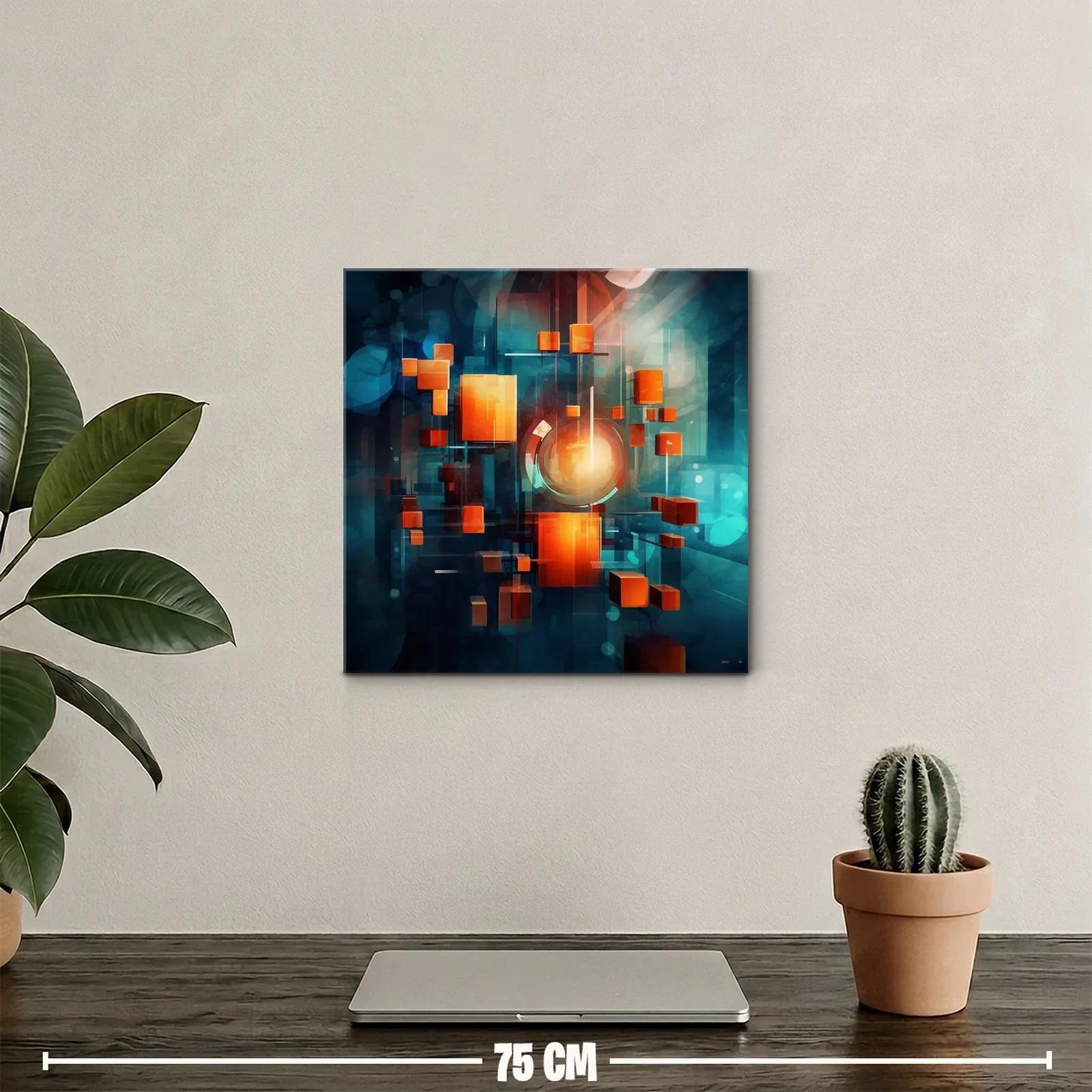 Composición abstracta con cubos naranjas flotantes en fondo azul — miniatura 2