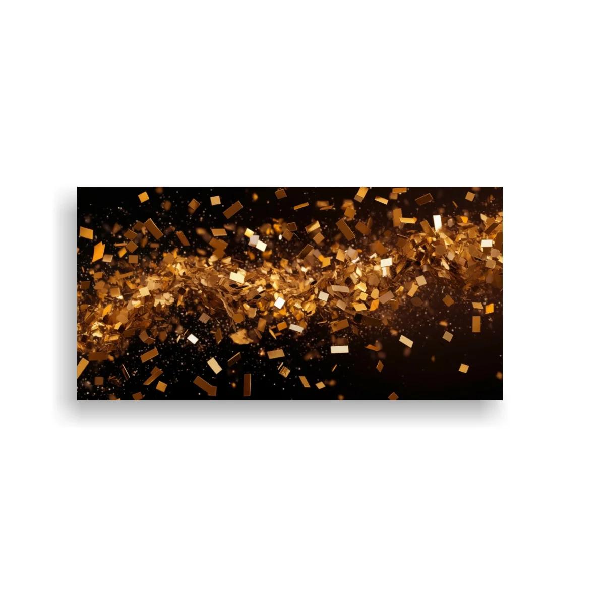 Cuadro confeti dorado en franja luminosa sobre fondo negro