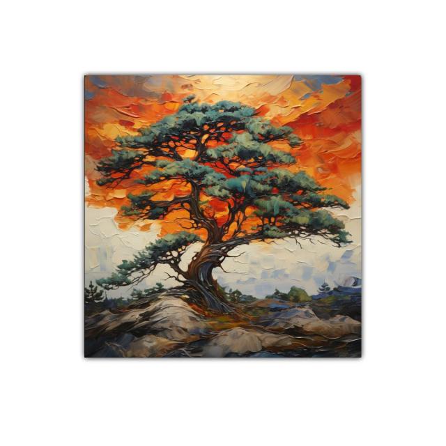 Árbol solitario con cielo fuego en paisaje natural