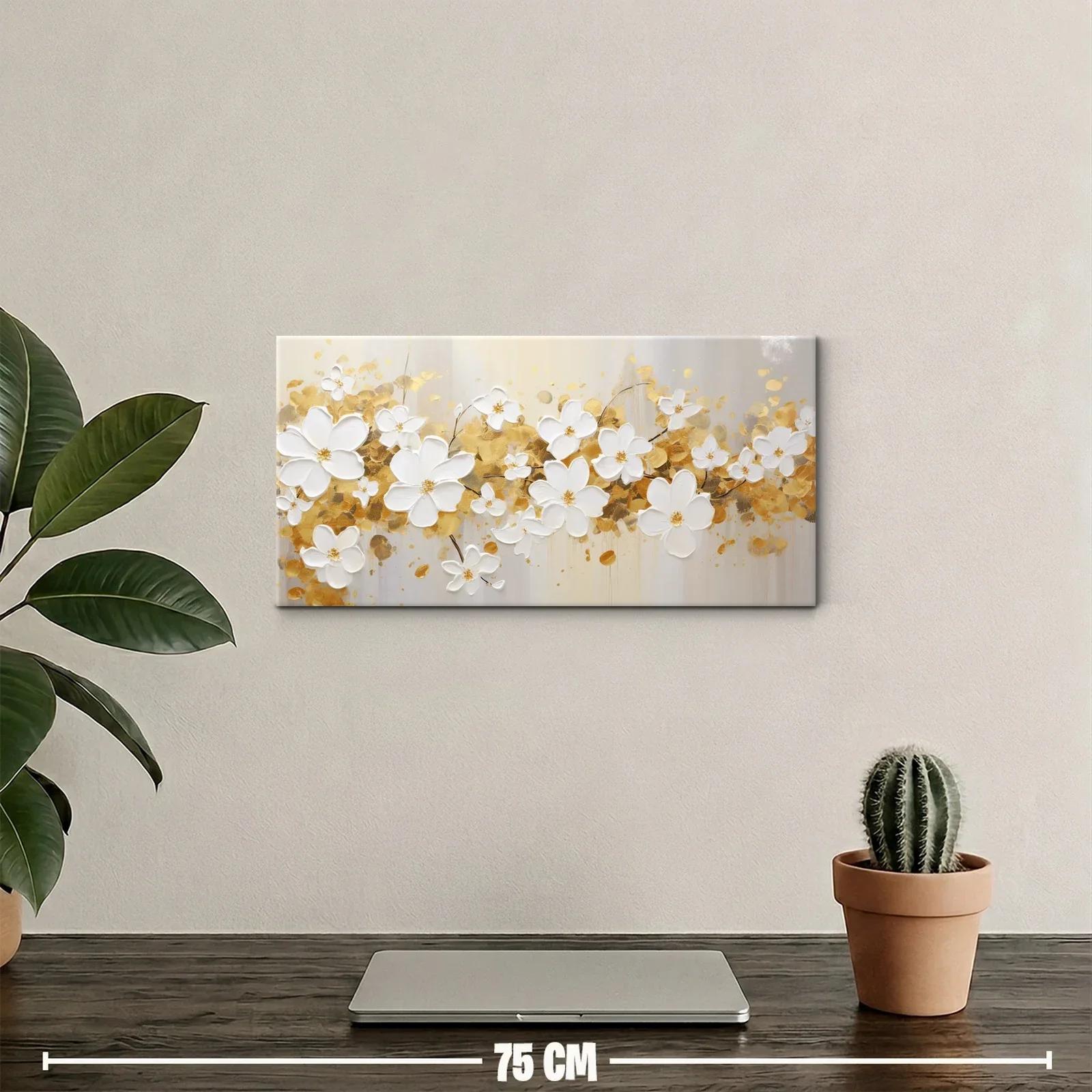 Cuadro flores blancas con follaje dorado — miniatura 2