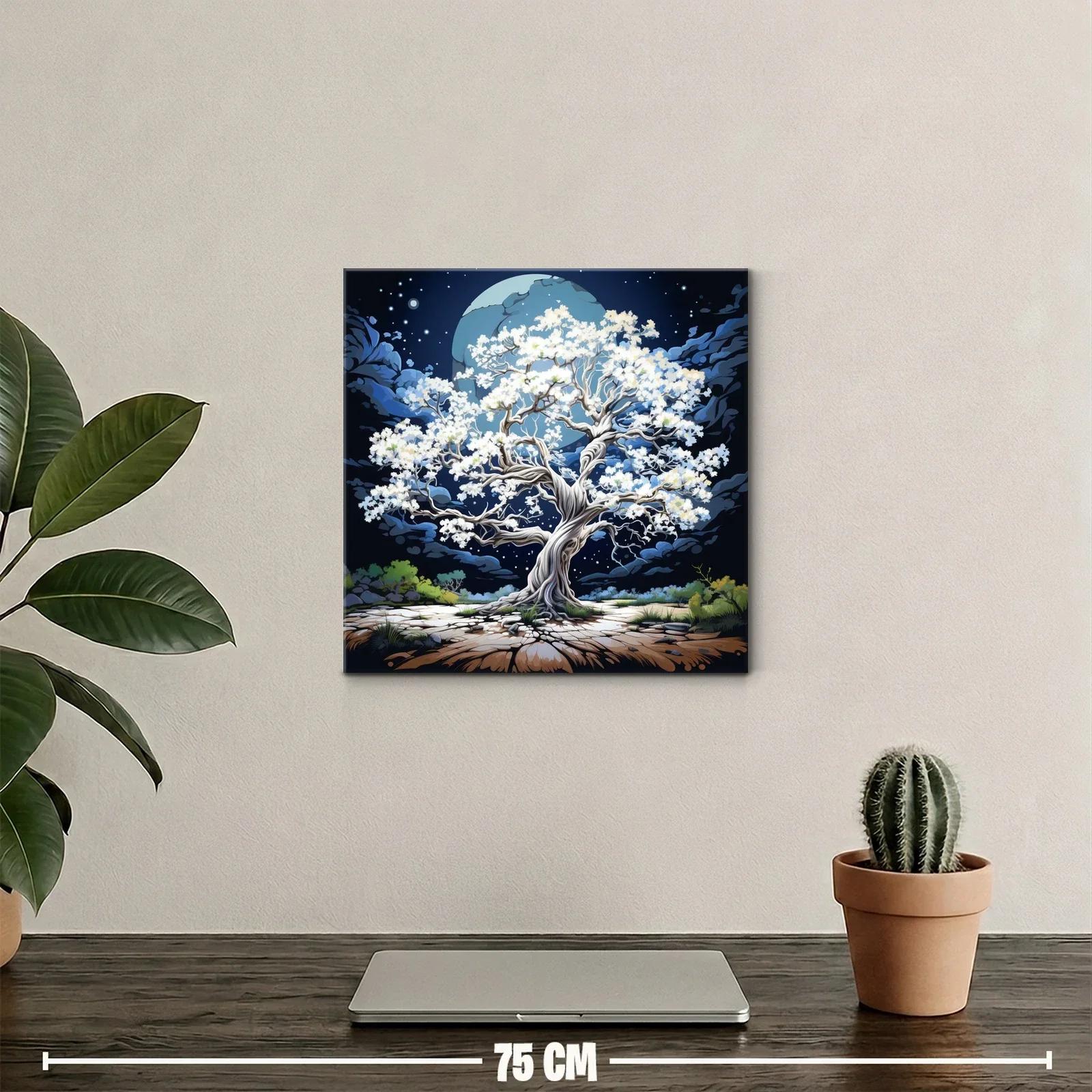 Árbol Blanco Brillando Bajo La Luna Llena — miniatura 2