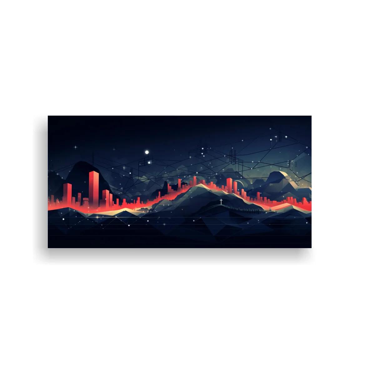 Cuadro paisaje montañoso abstracto con franja luminosa ondulada — imagen principal