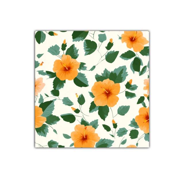 Cuadro floral tropical con flores naranjas y hojas verdes