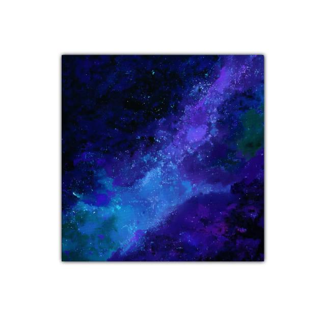 Cuadro abstracto con galaxia en tonos azules y morados