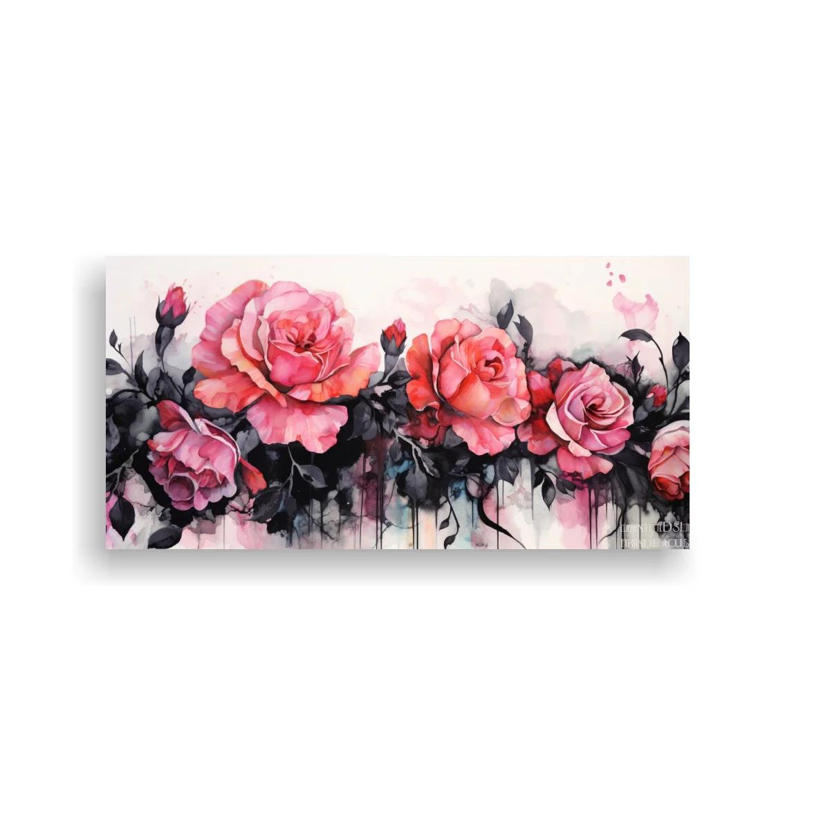 Cuadro rosas rosas con goteos de pintura