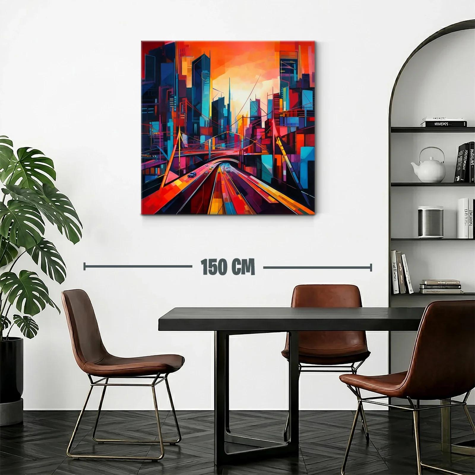 Vibrante paisaje urbano con rutas iluminadas al atardecer — miniatura 2