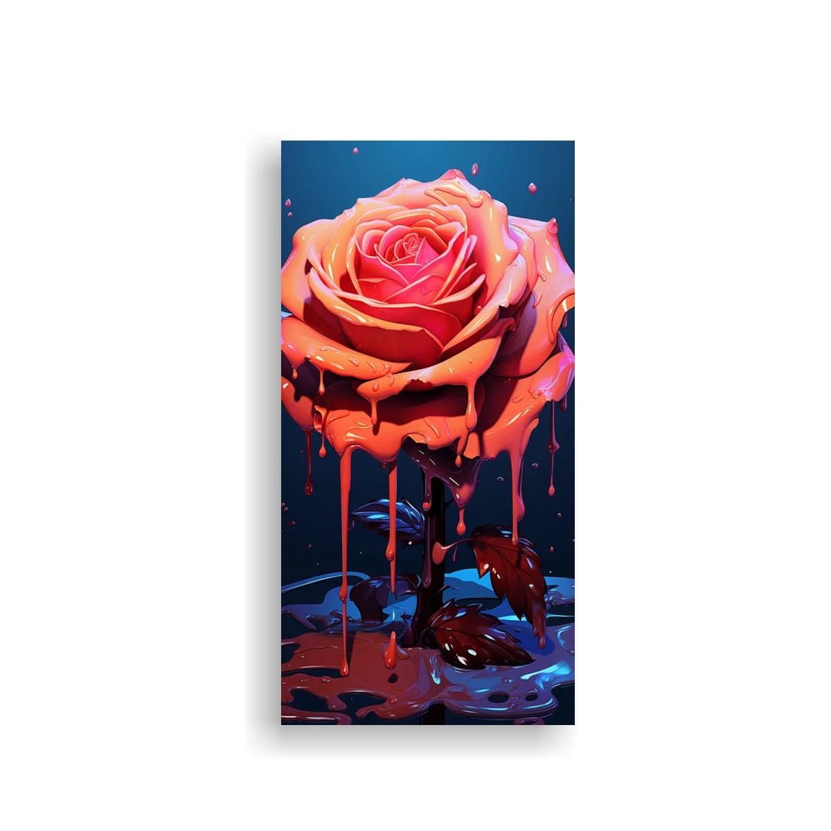 Cuadro rosa coral derretida con gotas brillantes